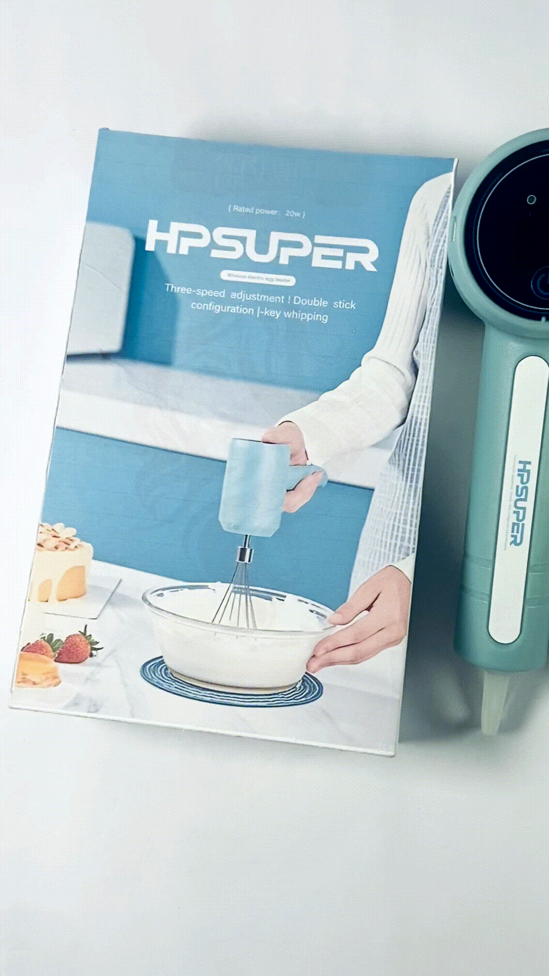 HPSUPER Cordless Hand Mixer, One Touch Off Handheld Electric Whisk with 3 Speed Modes(Pea Green)