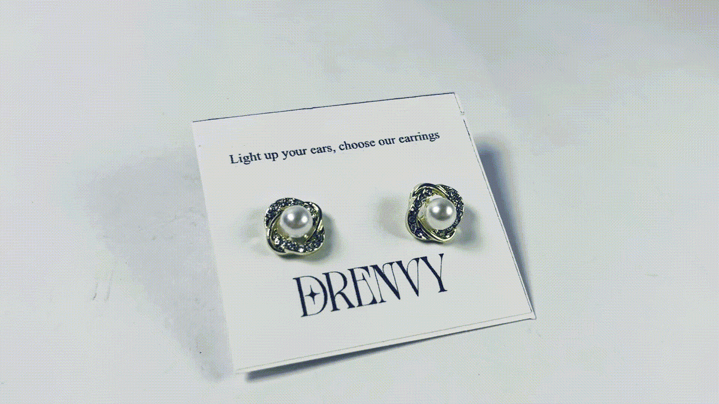 DRENVY Ear studs Plated Pearl Rhinestone Stud Earrings for Women Jewelry