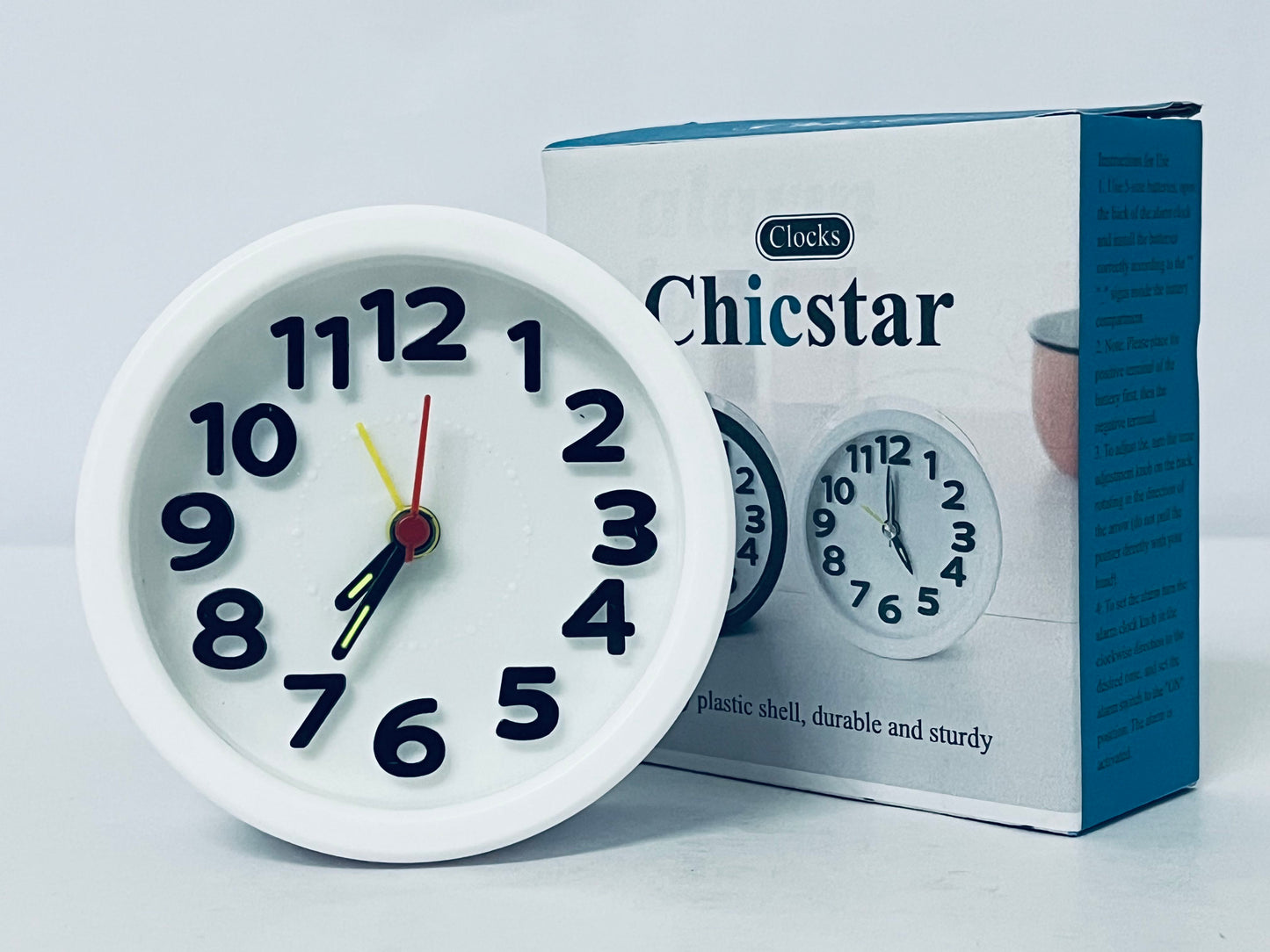 Chicstar Clocks Desktop Clock – No-Tick Design – Easy to Read Silent Sweep Mantle Clock – Quiet Tabletop Clocks with Hands, & Battery Cover; White
