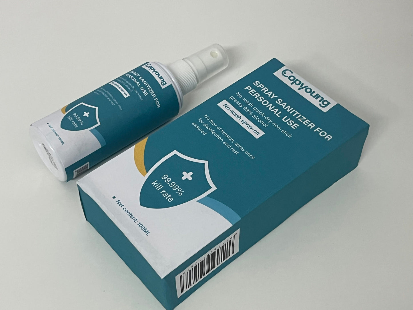 Copyoung 100ML No-Wash Spray Sanitizer - 99% Alcohol, 99.99% Germ Kill Rate, Quick-Dry Non-Sticky, Portable Personal Disinfectant Spray for Hands & Surfaces