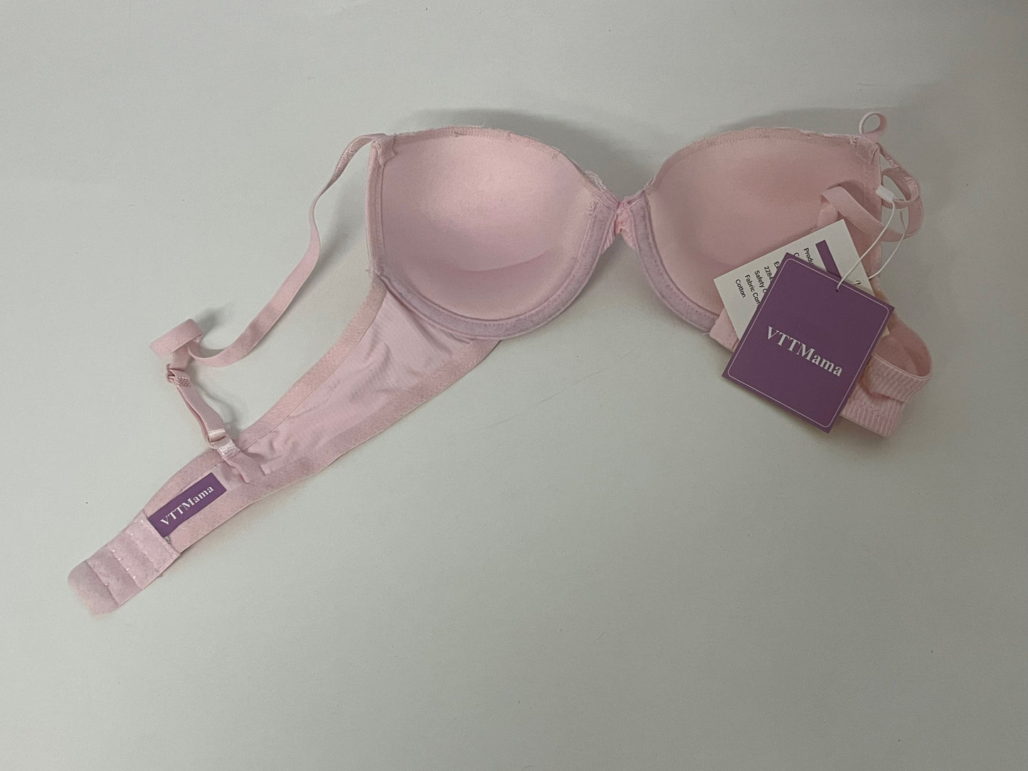 VTTMama Women's Underwear - Pink Ribbed Cotton Bra with Lace Trim, Comfortable & Supportive, Breathable Skin-Friendly Daily Lingerie