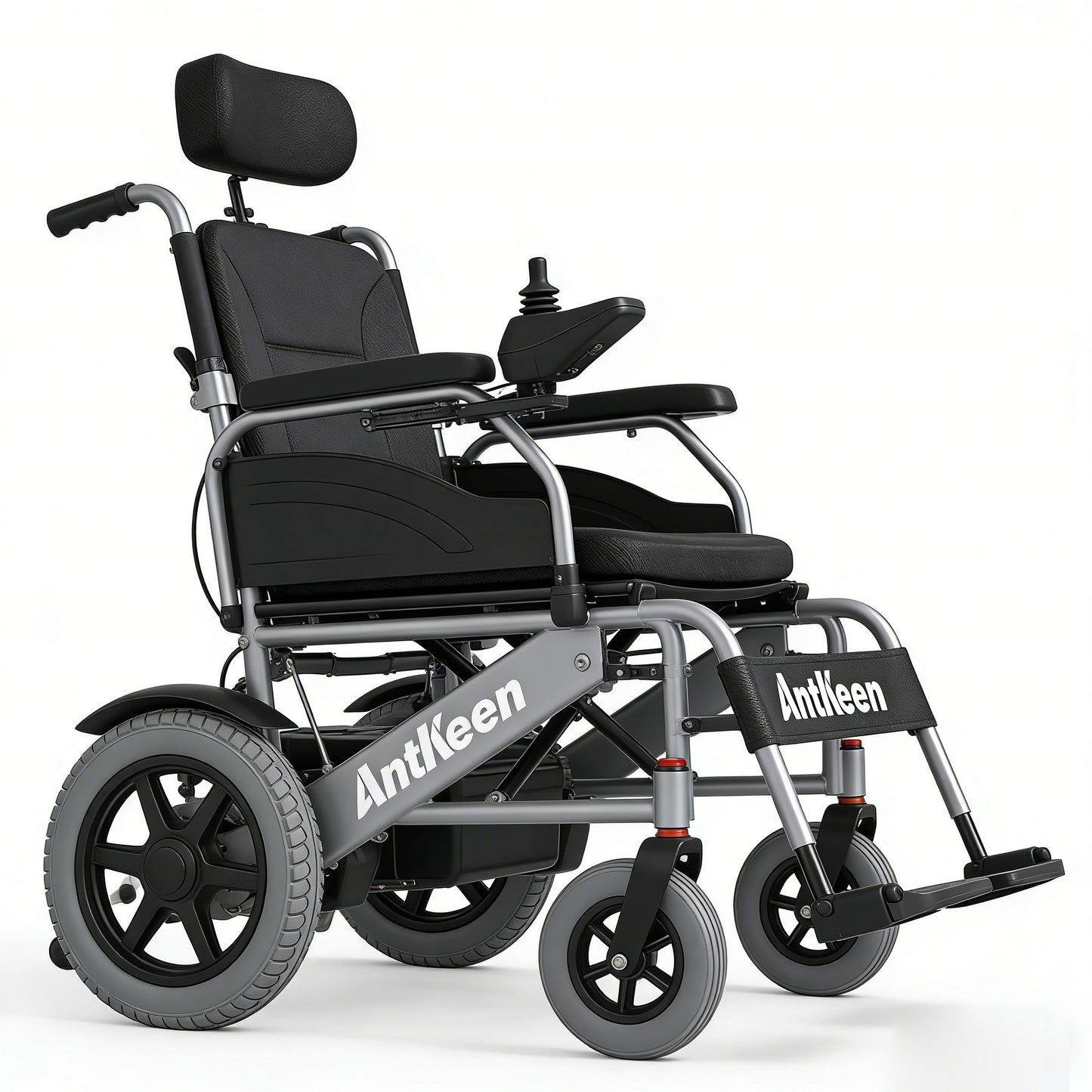 AntKeen Foldable Electric Wheelchair for Adults, Lightweight Power Wheelchair with Headrest, All Terrain Motorized Wheelchair for Seniors and Disabled, Portable Medical Mobility Aid