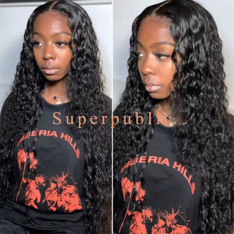 Superpublic Wigs Long Curly Black Wigs for Women Black Wavy Wig Natural Looking Loose Wave Hair Glueless Heat Resistant Synthetic Wig Hair Replacement Wig