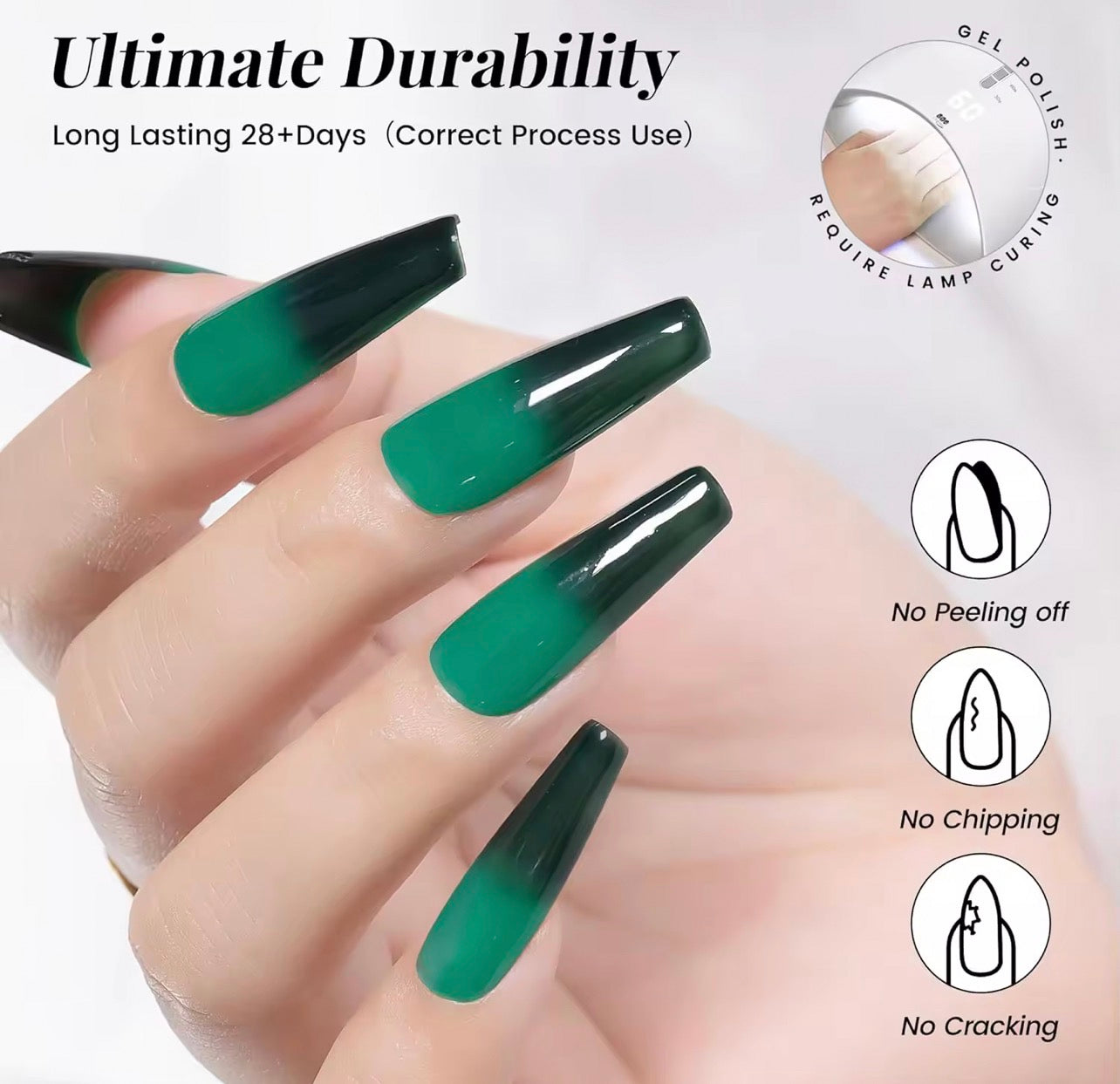 NatureGuardian Dark Green Gel Nail Polish, 1Pcs Emerald Green Gel Polish Green Color Nail Polish Gel High Gloss Soak Off U V Gel Nail French Nail Manicure Salon DIY