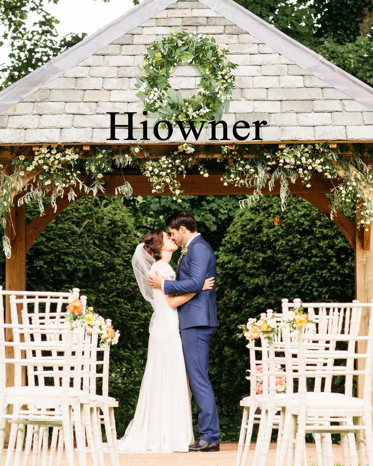 Hiowner Artificial wreaths,Artificial Spring Summer Greenery Wreaths for Front Door Green Eucalyptus Leaf Wreath Decor Boxwood with Big Berries for Farmhouse Outside Year Round