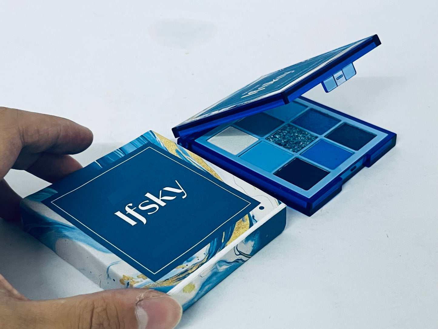 Ifsky Eye shadows 9 Colors Blue Eyeshadow Palette,Mardi Gras Carnival Pressed Pigment Glitter, Corpse Bride Waterproof Eye Shadow Pallete Metallic Silver Matte Shimmer Makeup Powder Long Lasting,Blue