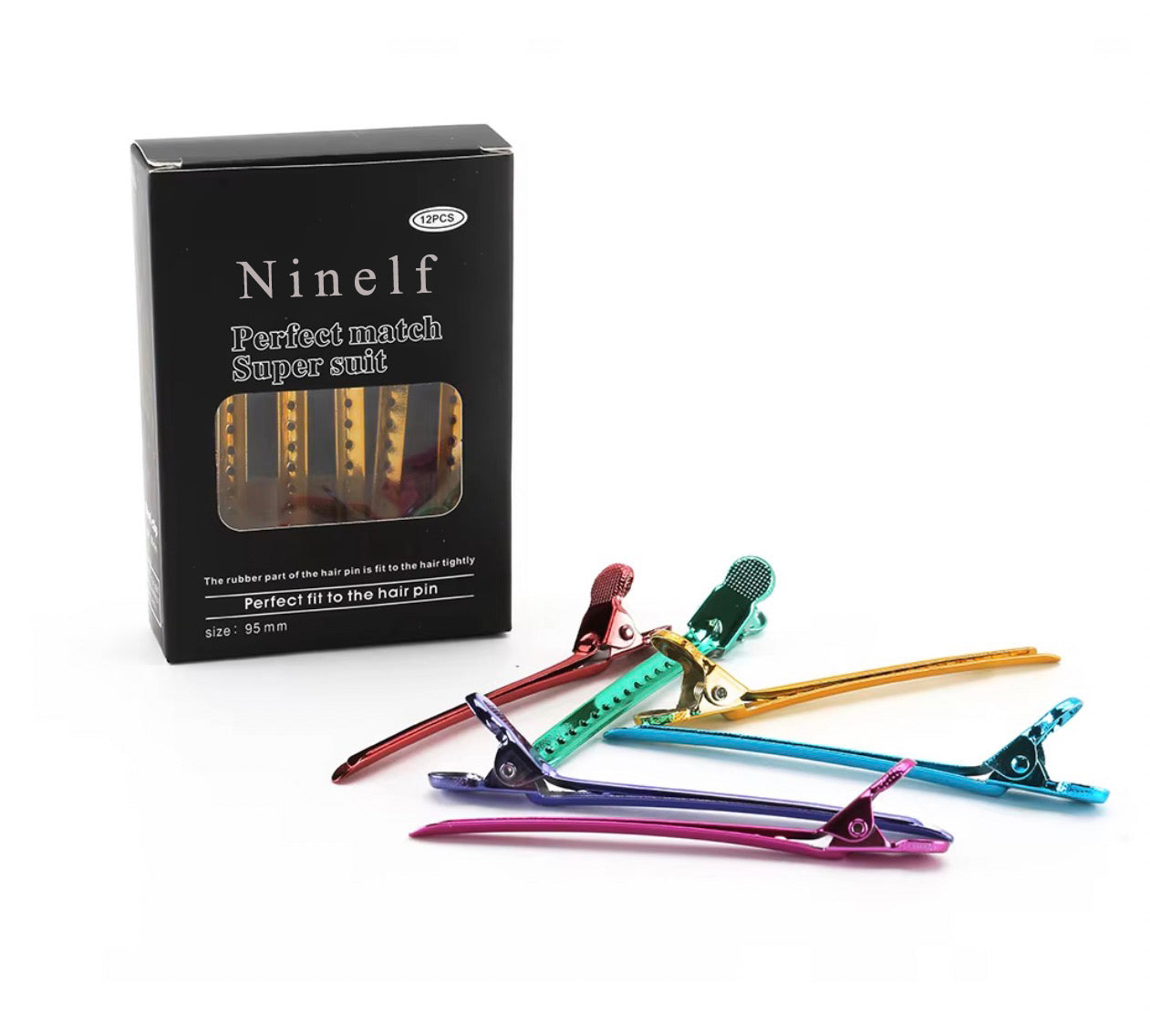 Ninelf Hair clamps,9.5cm 6 Color Salon Section Hair Duckbill Clips Metal Duck Bill Hair Clip for Hairstyling