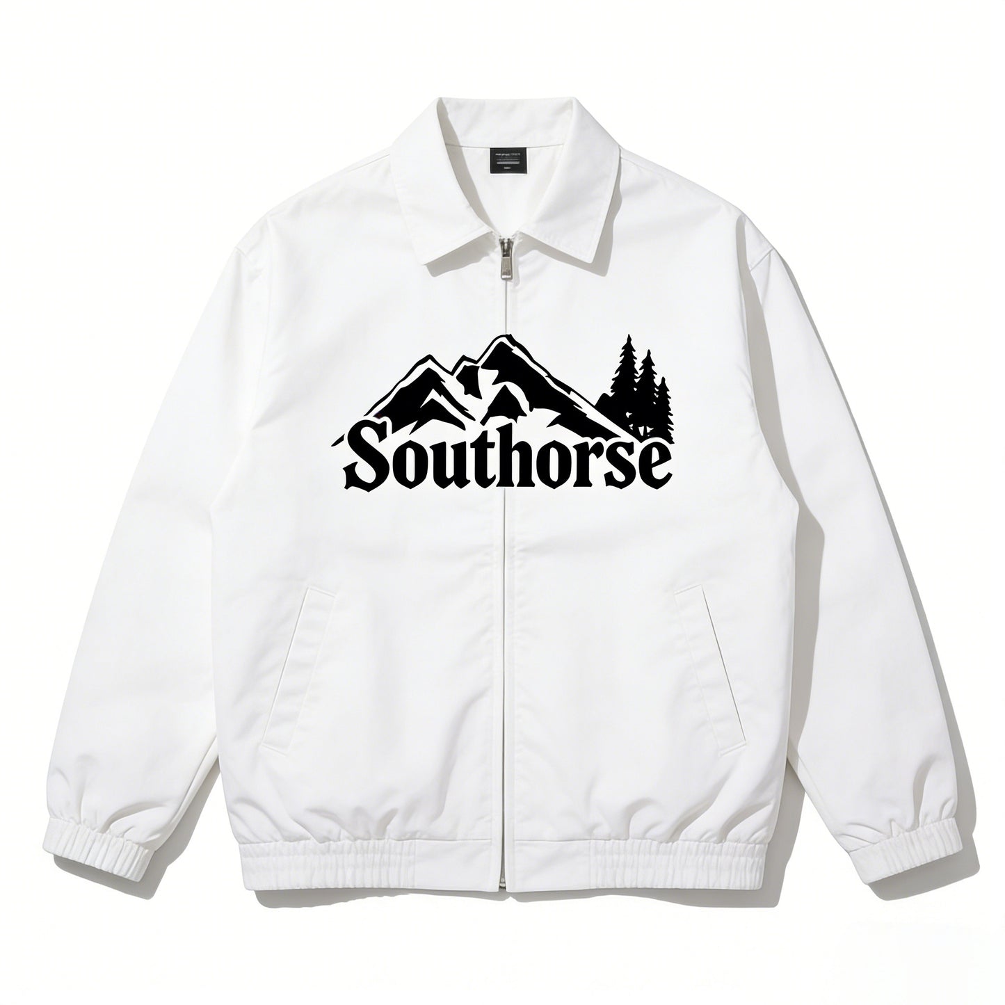 Southorse Men's Outdoor Mountain Print Anoraks Jacket, Loose Turn-Down Collar Zip-Up Casual Coat, White