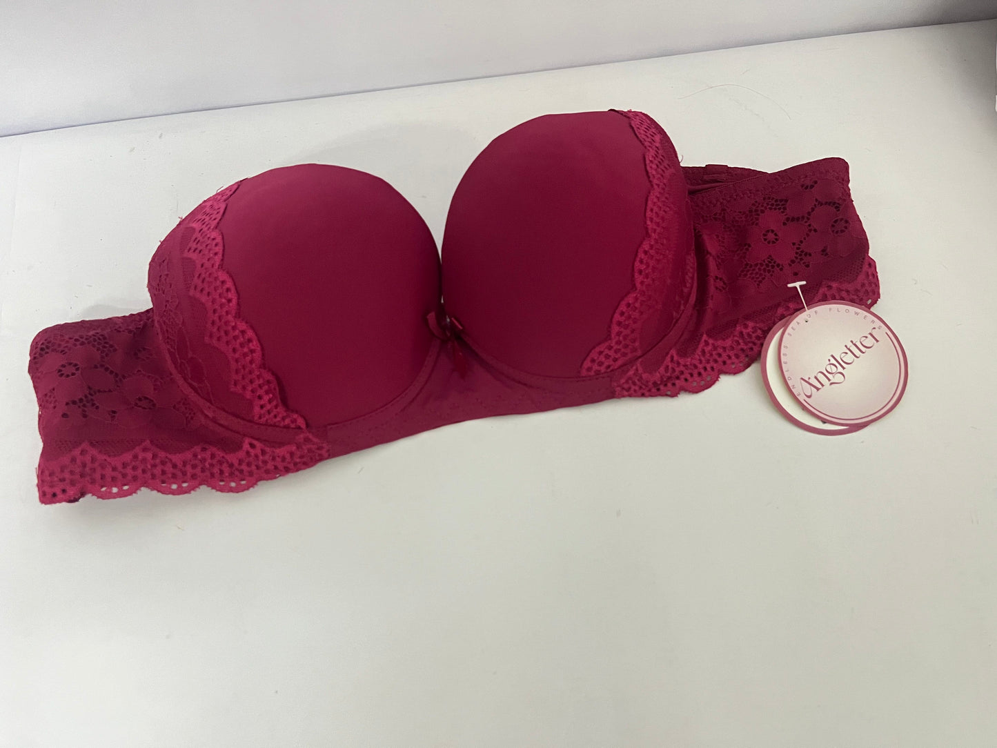 Angletter Wine Red Lace Push Up Bra for Women, Removable Straps, Skin-Friendly Lifting Support Lingerie
