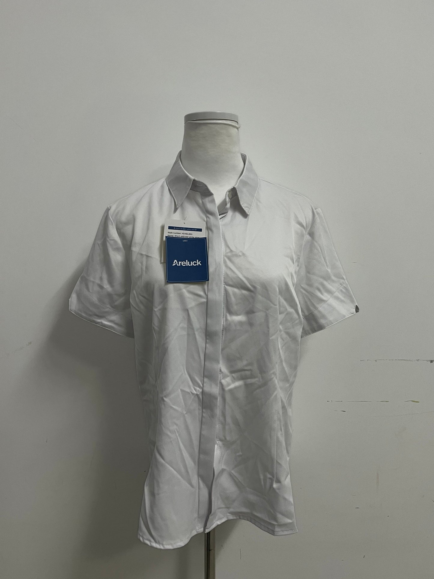 Areluck Women's Short Sleeve White Dress Shirt, Business Casual Formal Work Shirt, Comfortable Breathable Easy-Care Blouse