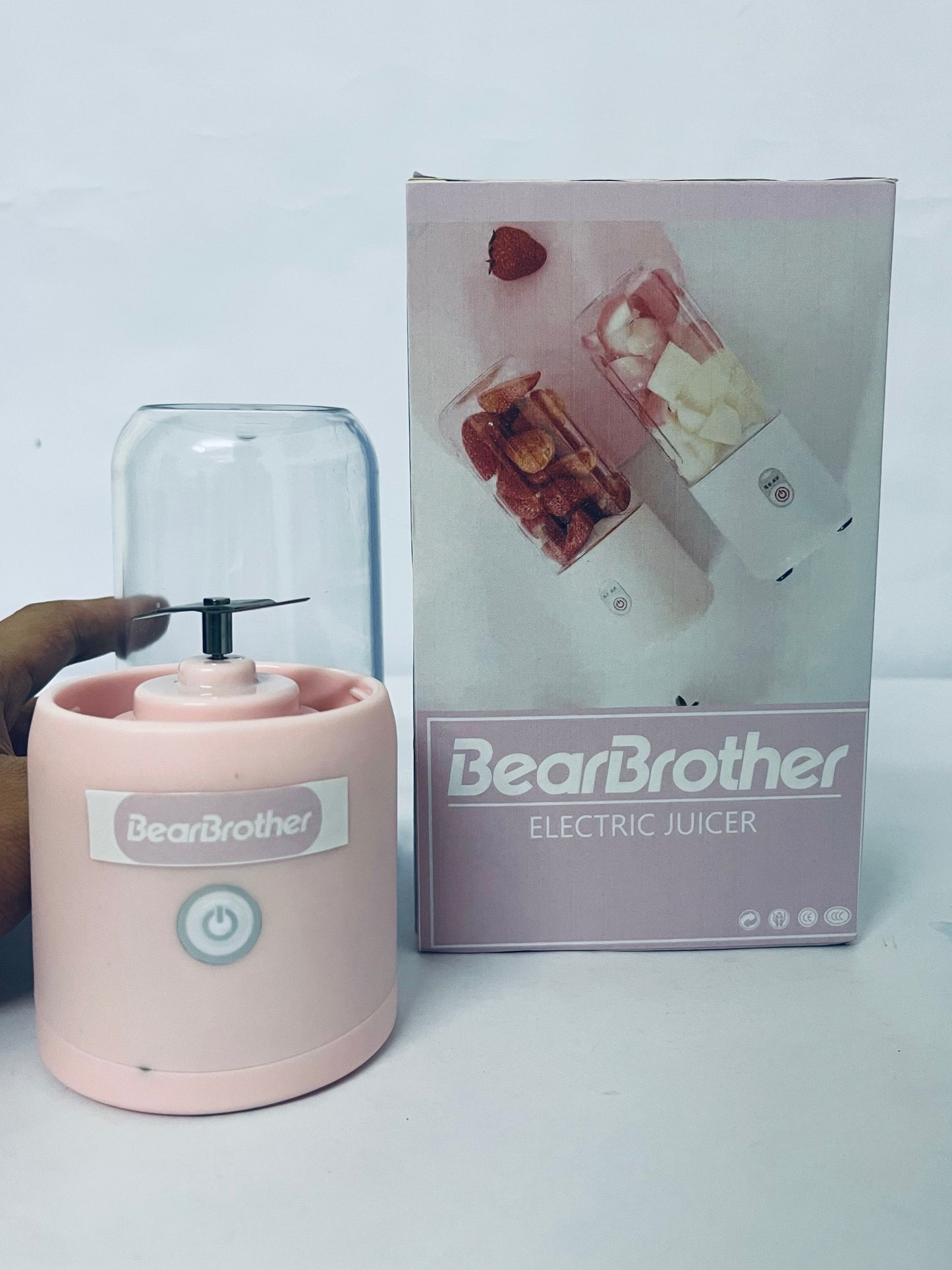 BearBrother Portable Blender Juicer Cup USB Rechargeable 500ml Transparent Bottle for Fruit Smoothies Milkshakes Juices (Pink)