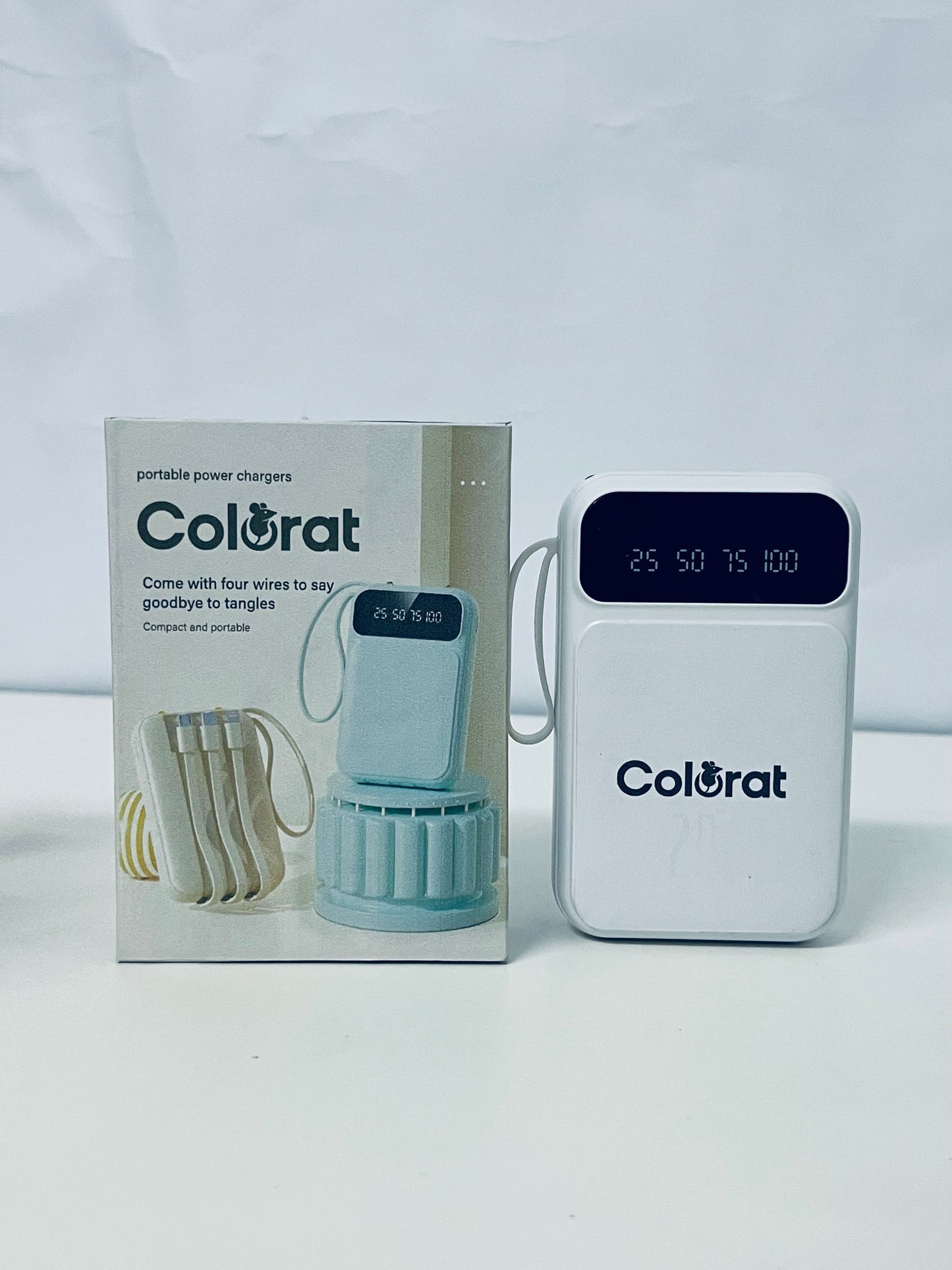 Colorat White Portable Charger - Digital Battery Display & Cable-Free Convenience