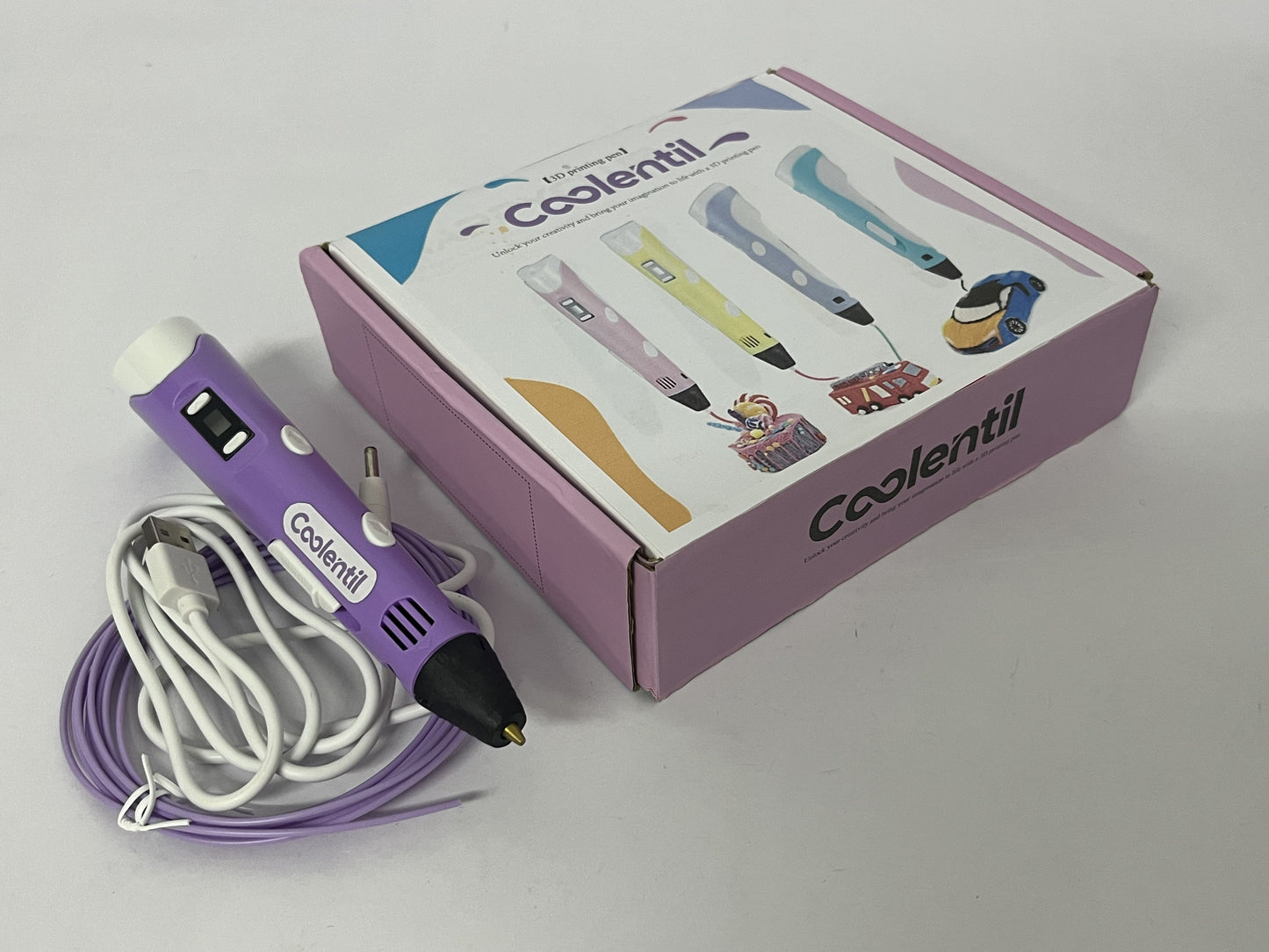 Coolentil 3D Printing Pen with Display - Includes 3D Pen, 4 Starter Colors of PLA Filament, Stencil Book + Project Guide, and Charger