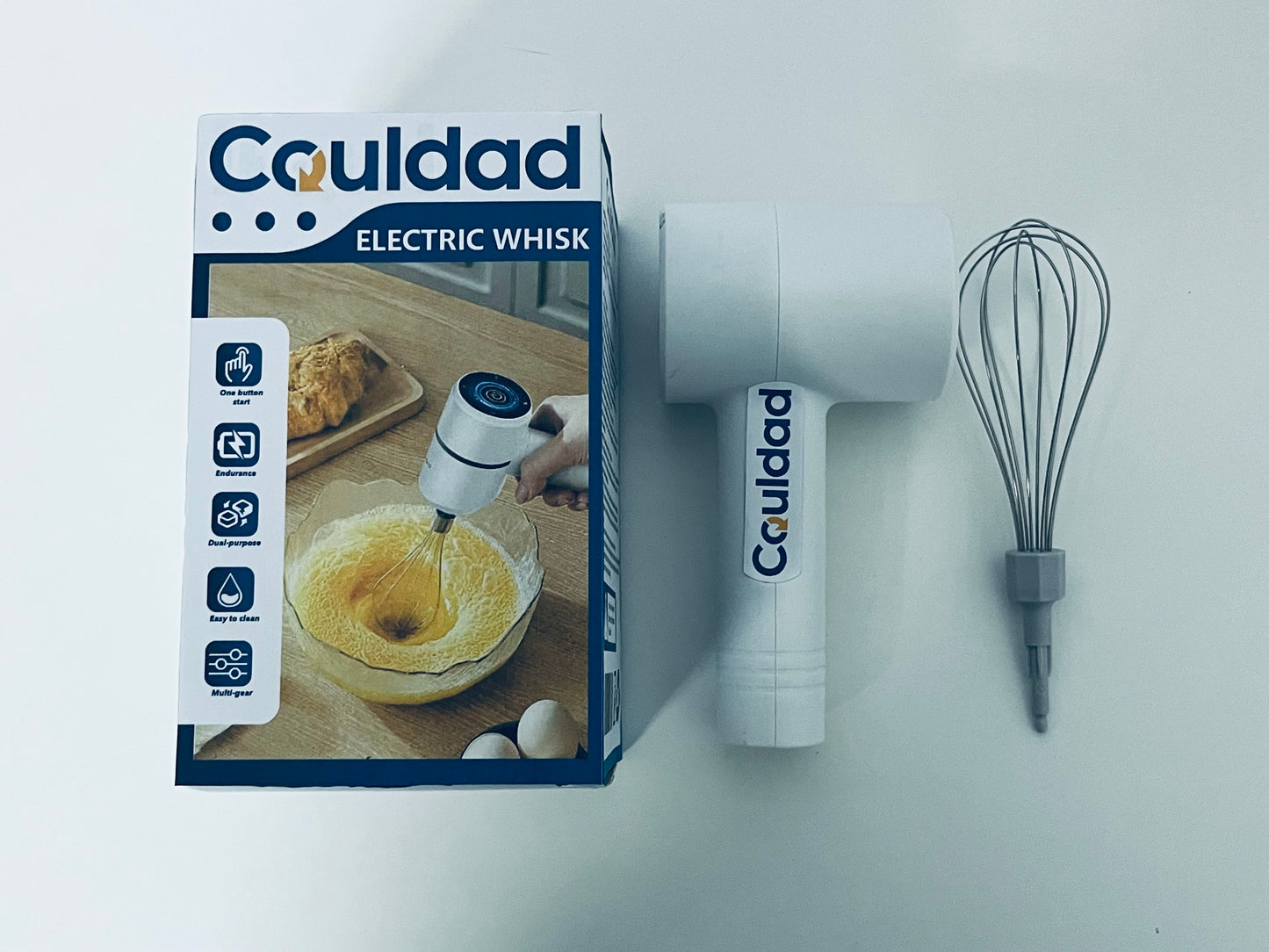 Couldad Electric Egg Beater - 250W Handheld Mixer with 5 Speeds, 304 Stainless Steel Beaters for Baking, Cake, Cream, Cookie (White)