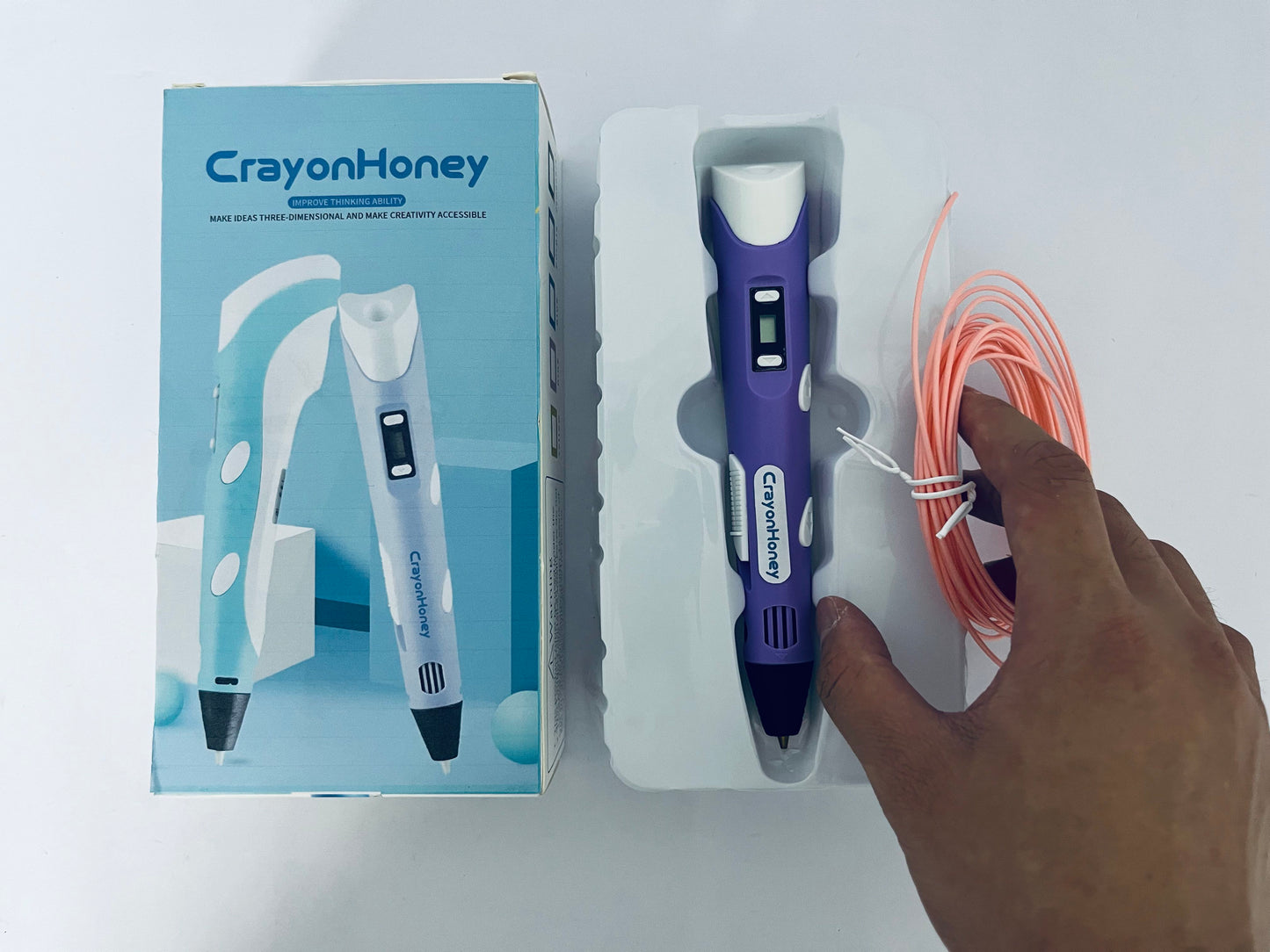 CrayonHoney 3D Printing Pen with Display - Includes 3D Pen, 1 Starter Colors of PLA Filament, Stencil Book + Project Guide, and Charger