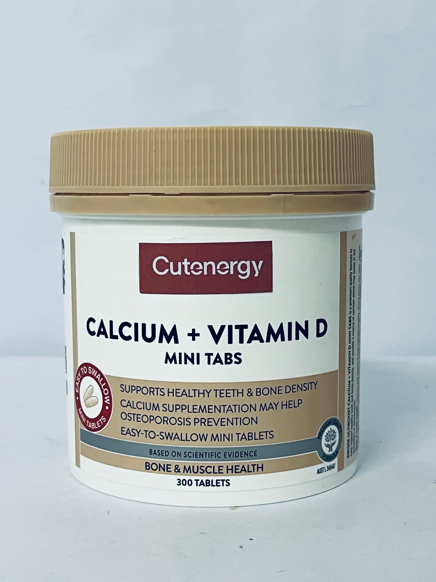 Cutenergy Calcium with Vitamin D3 and Citrate 830mg | Supplement for Women & Men | Bone Strength Support | Calcio | 300 Tablets | 2-Month Supply