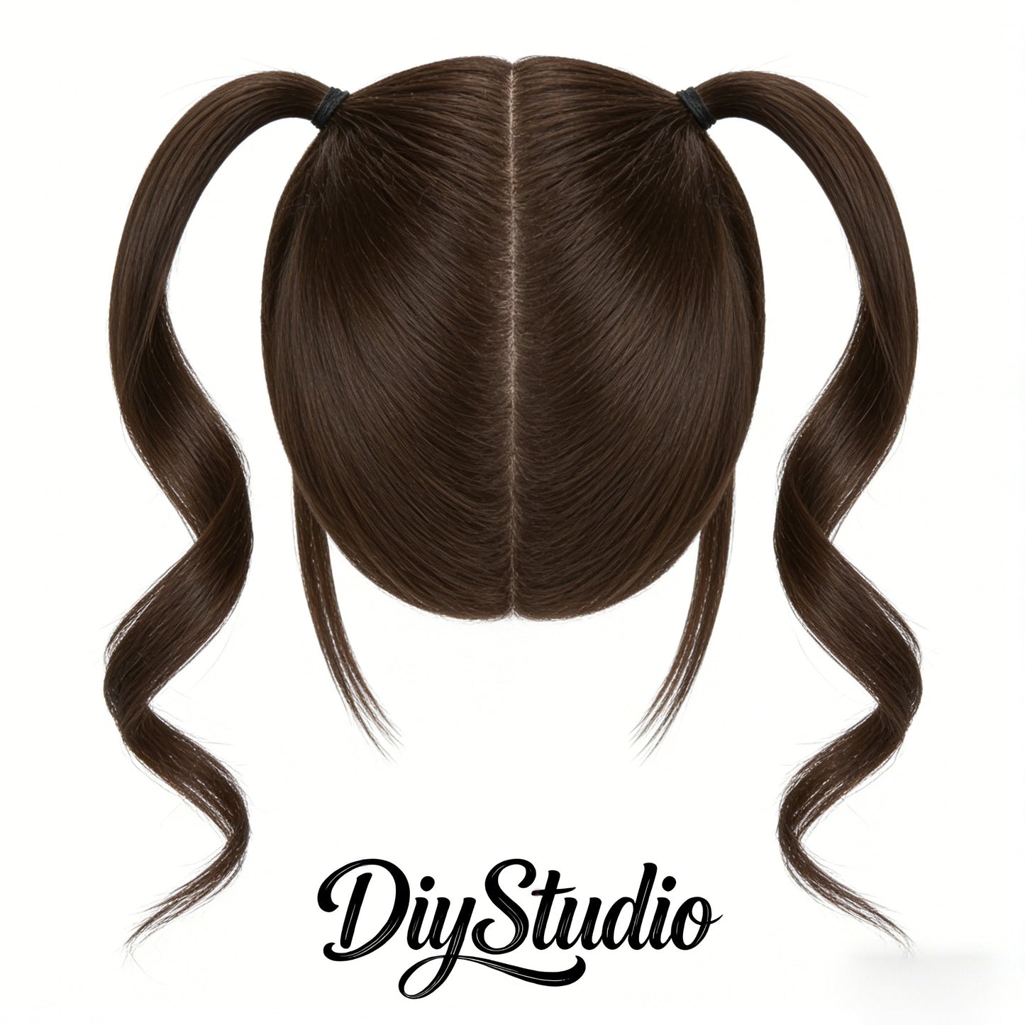 DiyStudio 2 Ponytails Integrated Wig with Air Bangs, Natural Wave Curly Hair Topper, Sweet Style Synthetic Hairpiece for Daily & Cosplay Use, Easy Wear Hair Wig for Women