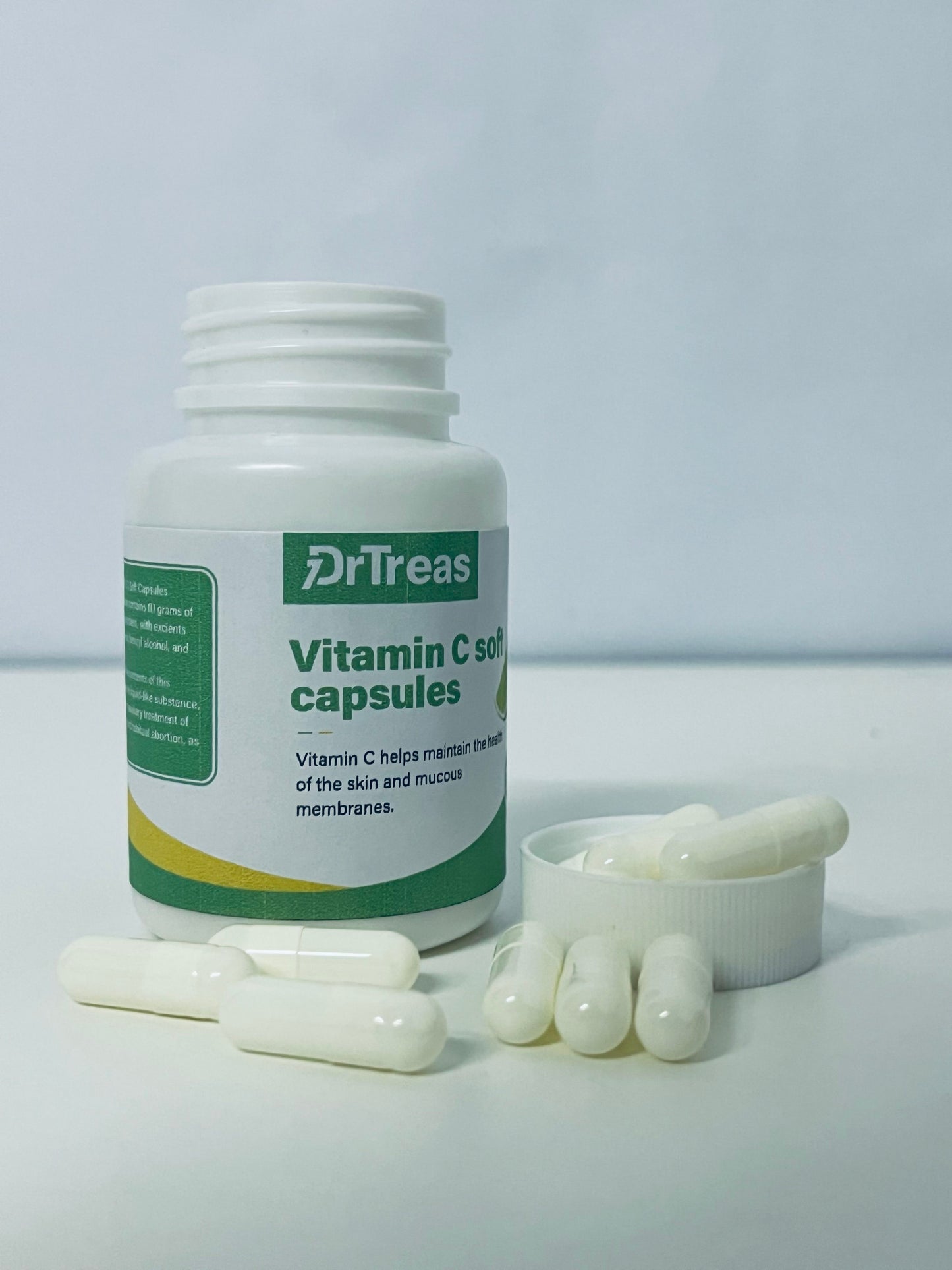 DrTreas Vitamin C Soft Capsules: Revitalize Skin & Mucous Membranes Health, Lime Flavor for Easy