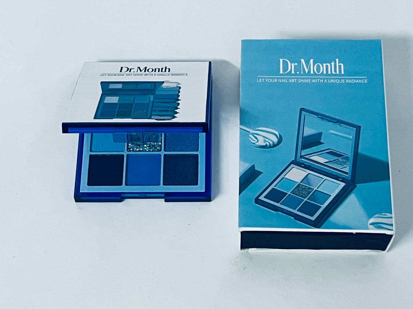 Dr.Month 9 Colors Blue Glitter Eyeshadow Palette, Glitter Dark Light Royal Cobalt Baby Sky Navy Blue Metallic Shimmer Sparkly Eye Shadow Palette Makeup for Women Eyes, Highly Pigmented Eyeshadow