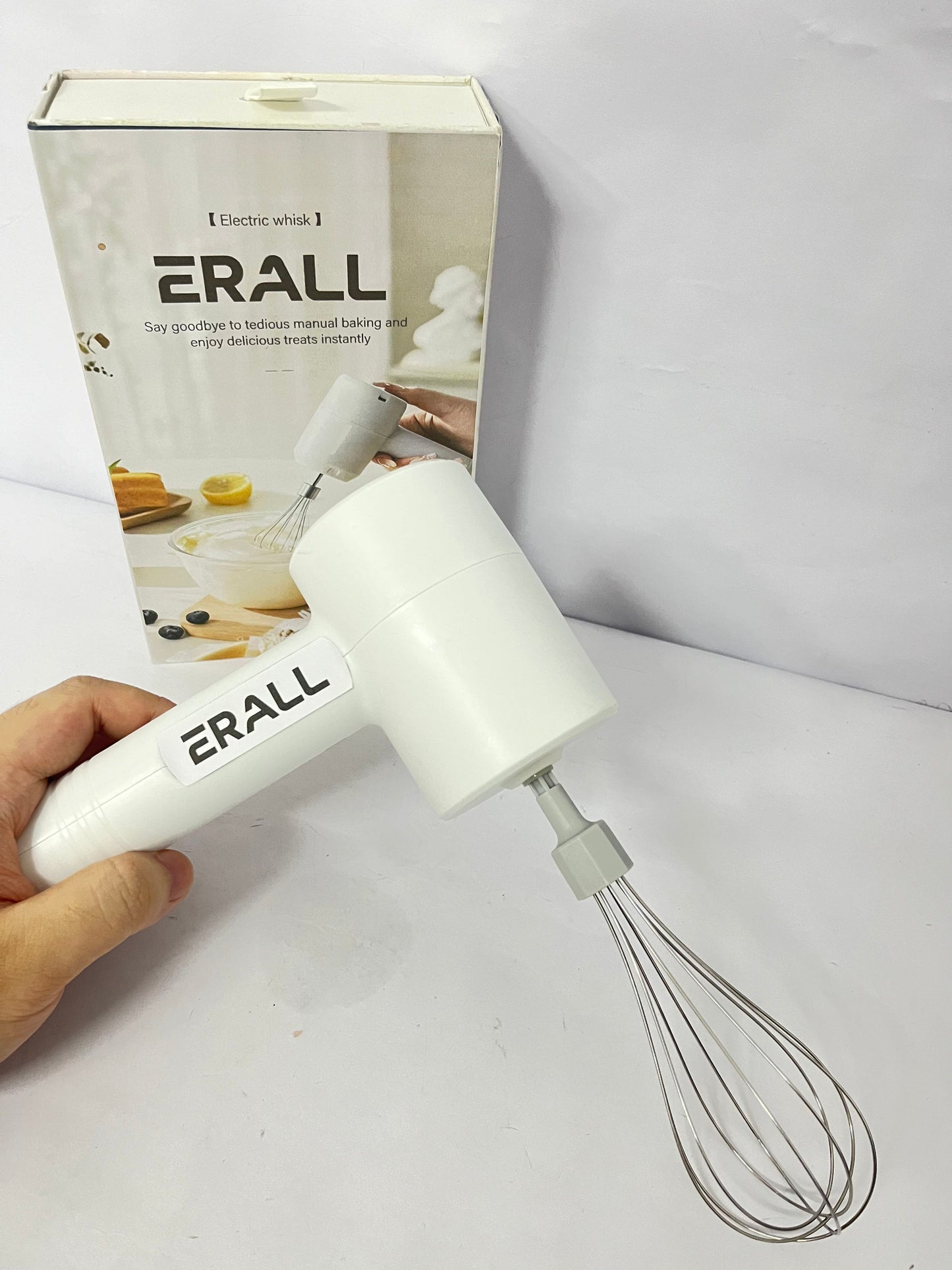 ERALL Cordless Hand Mixer Electric, Rechargeable 3-Speed Handheld Mixer,Portable Wireless Whisk with Dual Beaters for Baking, Eggs, Cream & Batters (White)