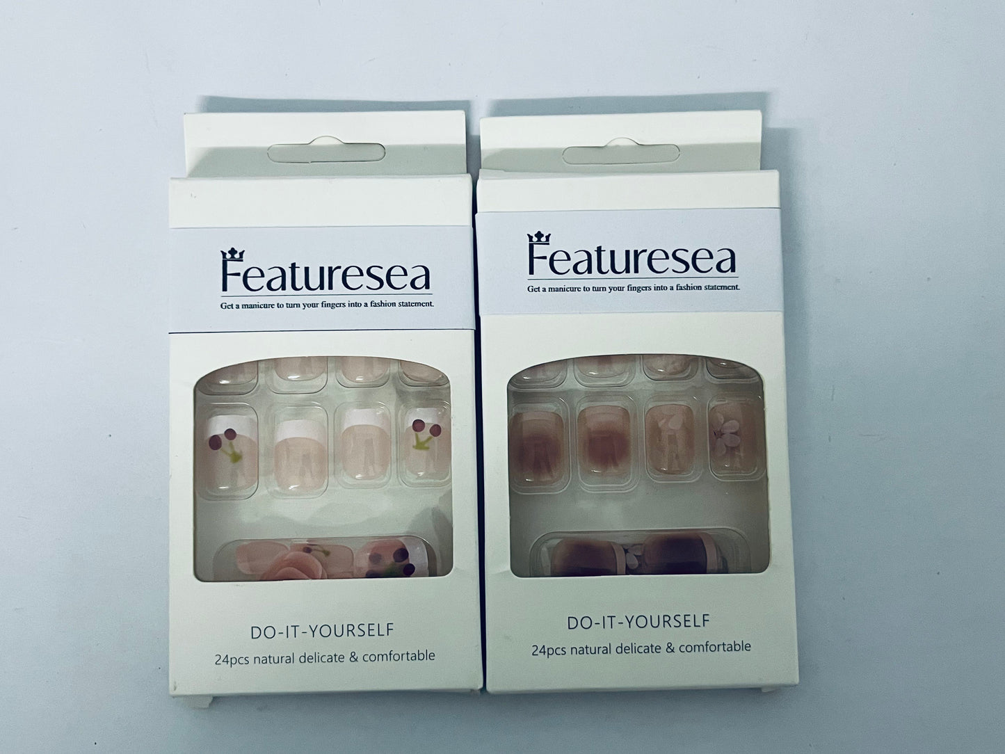 Featuresea 24Pcs Pink Press - on Nails, Short Square Fake Nails with Floral Details, Natural & Comfortable Artificial Nails for Women