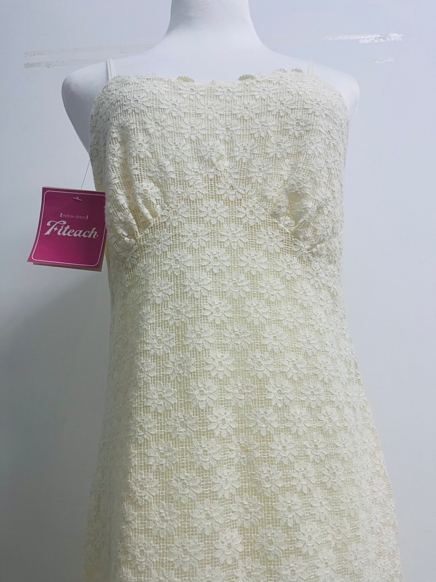 Fiteach Women's Cream Lace Cami Dress - Spaghetti Strap Sleeveless Midi Dress for Casual & Party