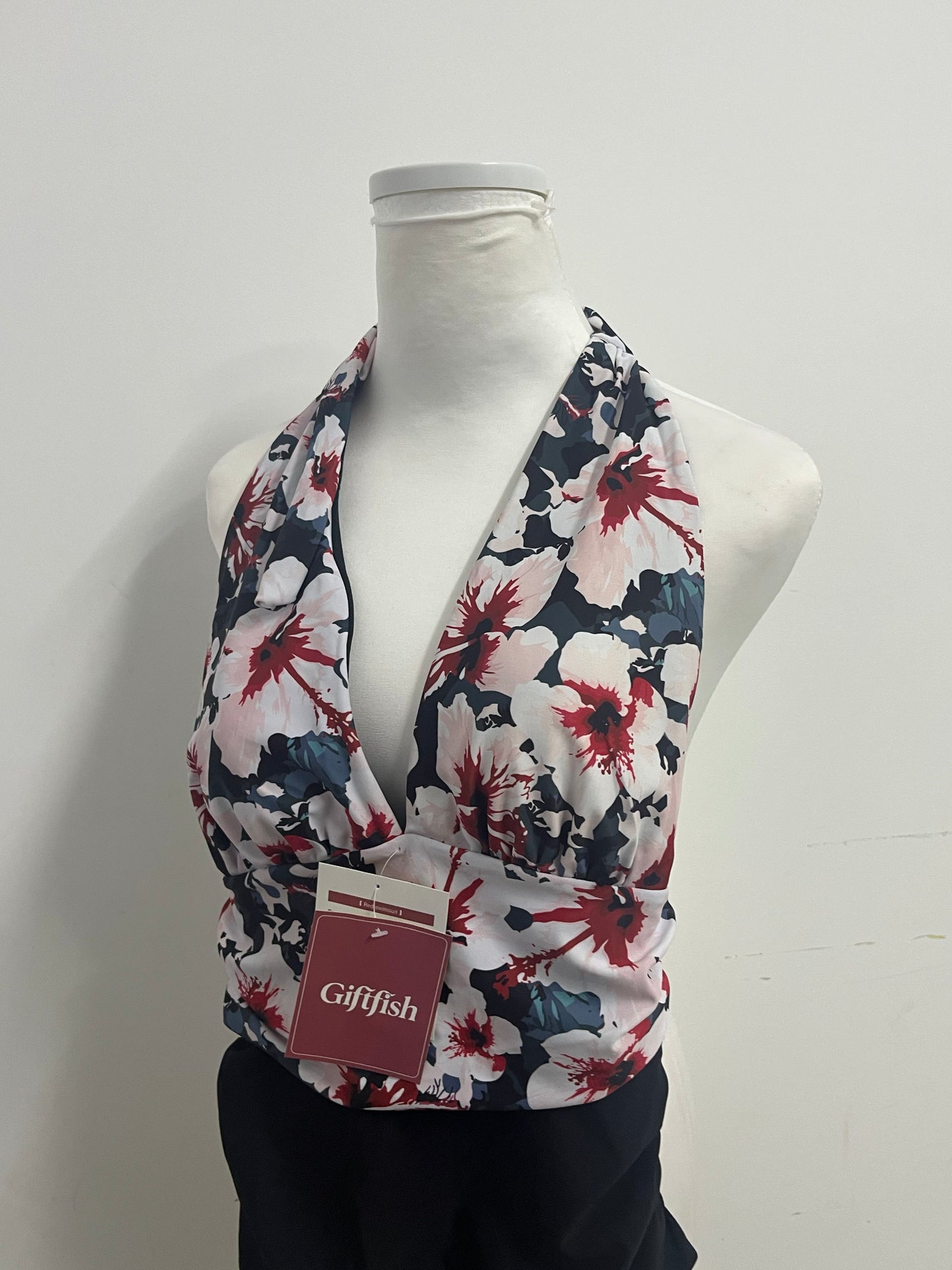 Giftfish Halter Deep V Swimsuit for Women - Quick Dry Elastic Ruched Top High Waisted Bottom Floral Bathing Suit