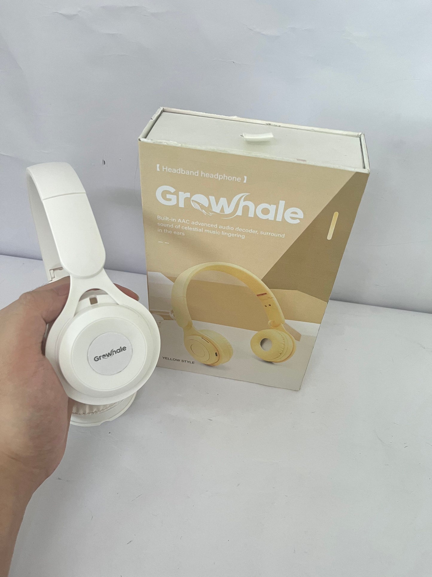 Growhale Ear phones Upgraded Hybrid Noise Cancelling Bluetooth Headphones Over Ear with Mic Soft-Earpads HiFi Stereo Foldable Lightweight Headset Deep Bass for Home Office Cellphone PC White