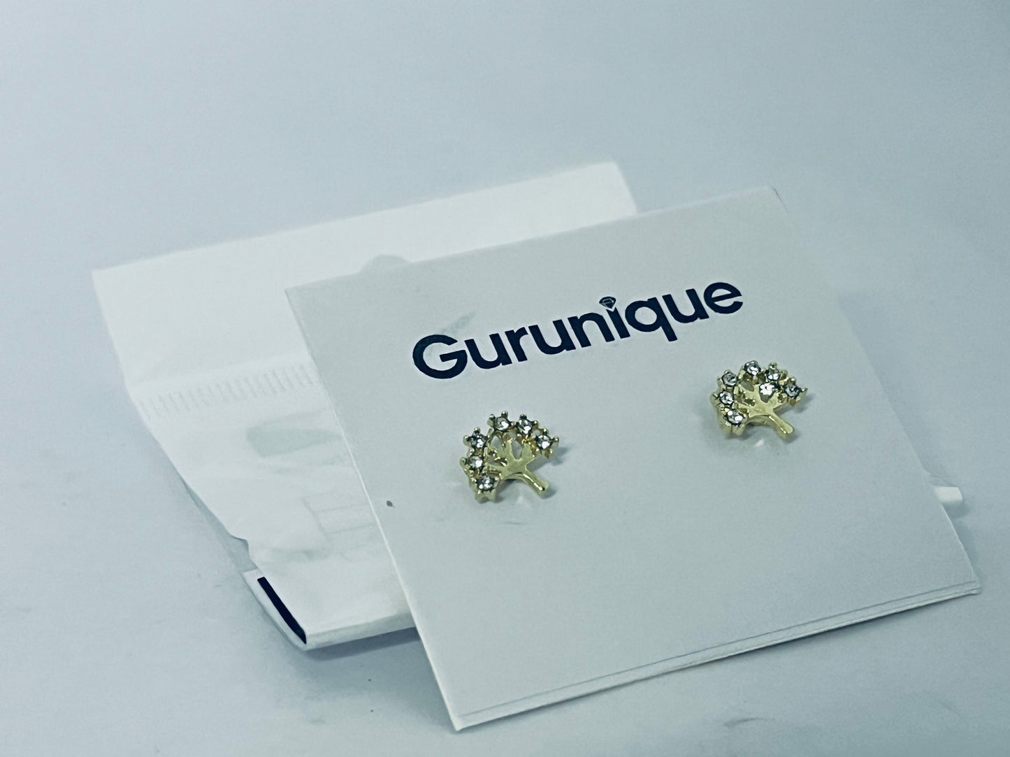 Gurunique Gold Stud Earrings Set for Women , Fashion Cubic Zirconia Tree Earrings Packs Piercings, Hypoallergenic Stud Hoops Earrings for Gift