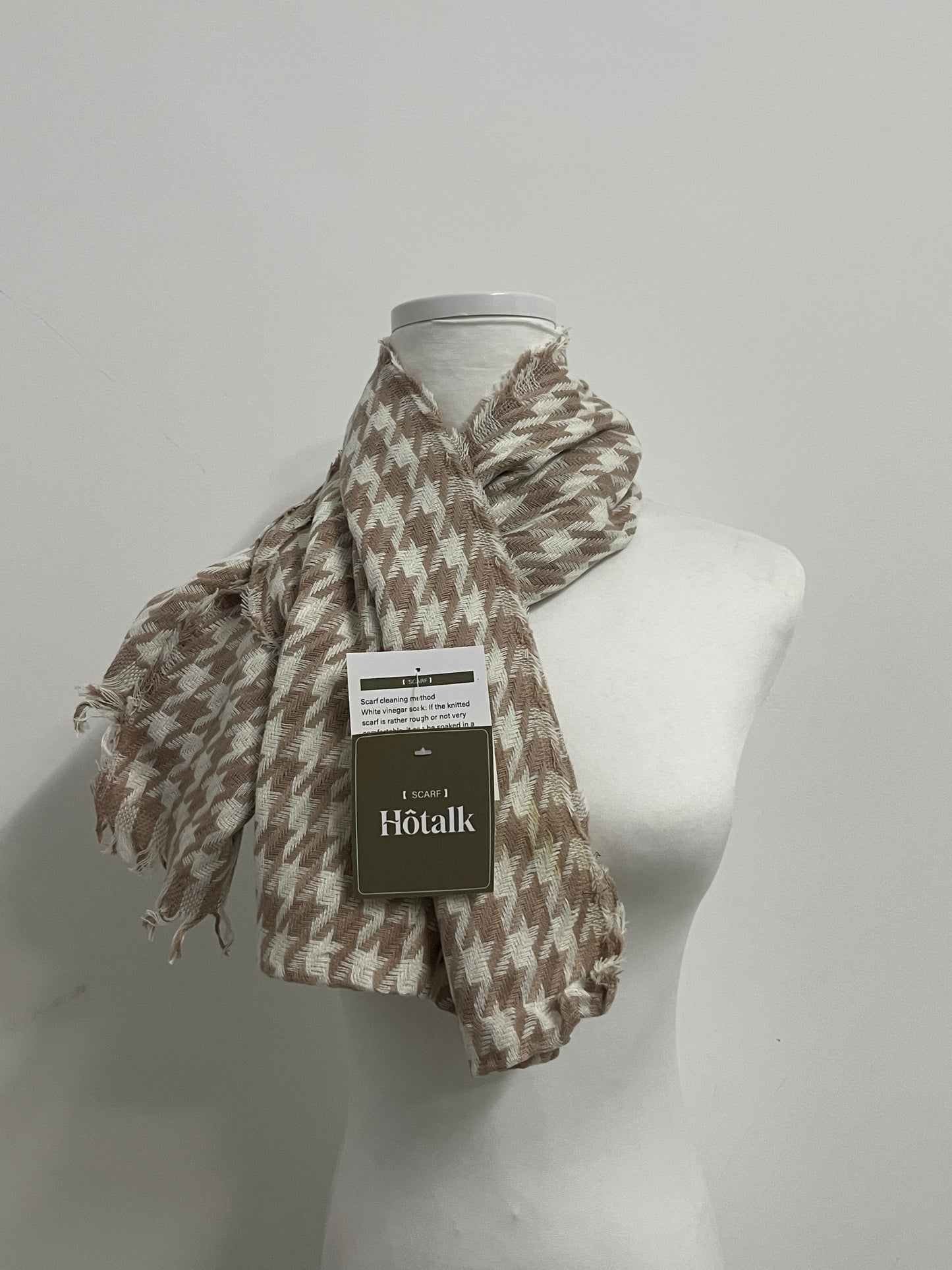 Hotalk Classic Brown and White Houndstooth Scarf | High - Quality Fabric, Oversized, Multiple Wearing Styles, Must - Have for Autumn and Winter Fashion and Warmth