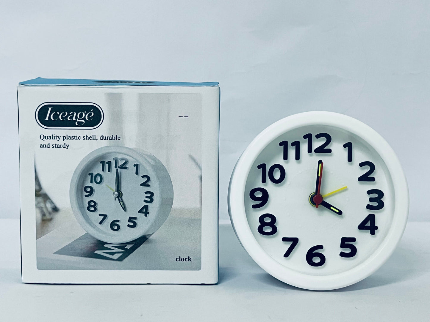 Iceage Rechargeable Hanging Alarm Clock Round Plastic Digital Clock Small Desktop Luminous Hour and Hand Easy to Alarm