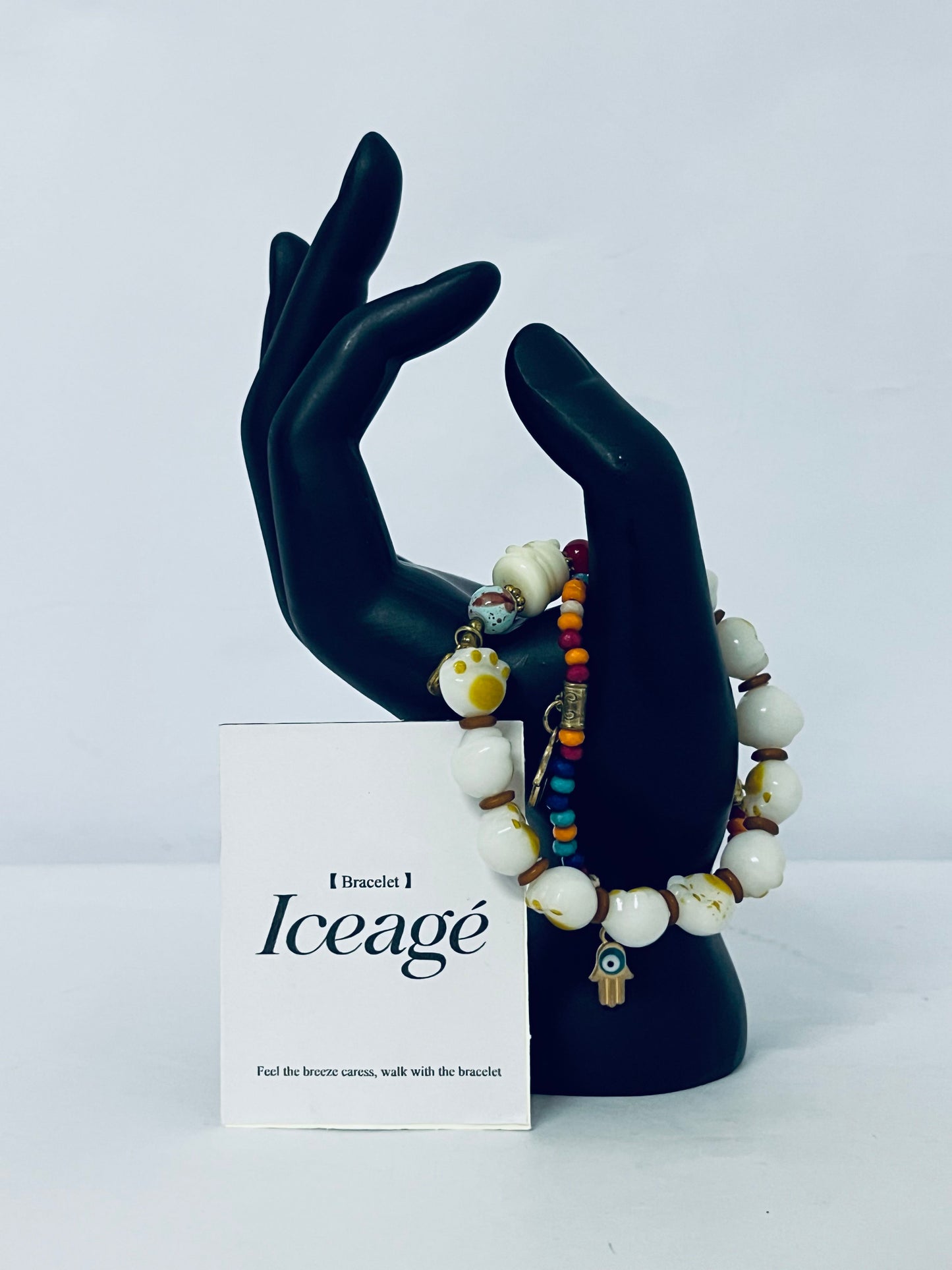 Iceage Bohemian Cat - Paw & Evil - Eye Beaded Bracelet