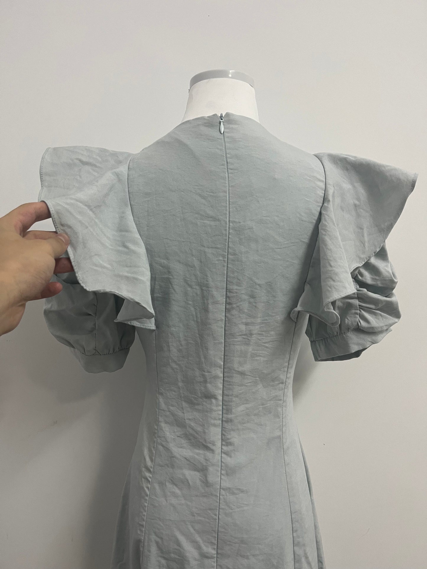 Inthat Women's Light Grey Ruffled V - Neck Dress