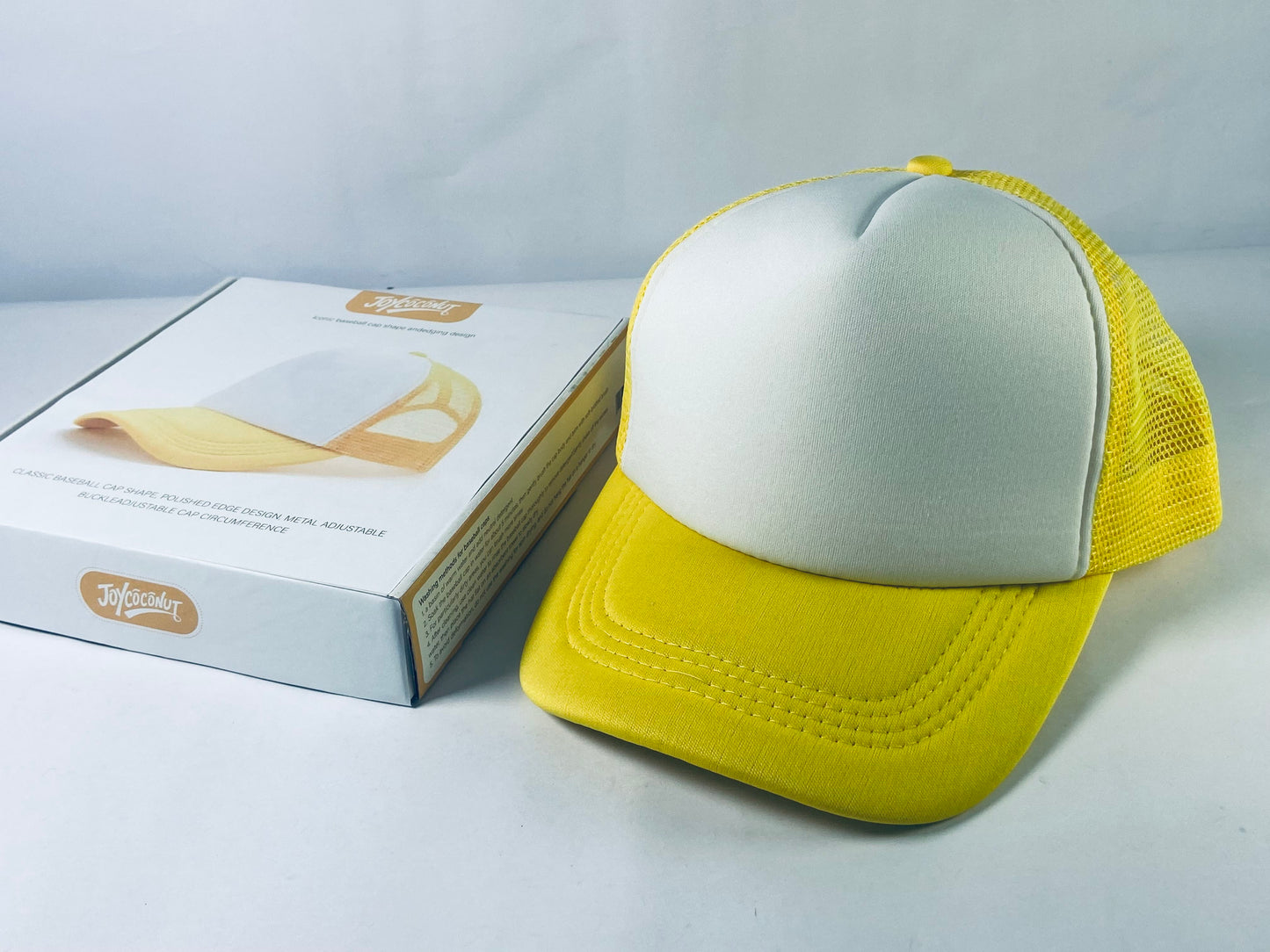 JOYCOCONUT Hats Generic Vintage Retro Style Throwback 80's Novelty Blank Neon Mesh Trucker Snapback Hat Cap (White/Neon Sunshine Yellow)