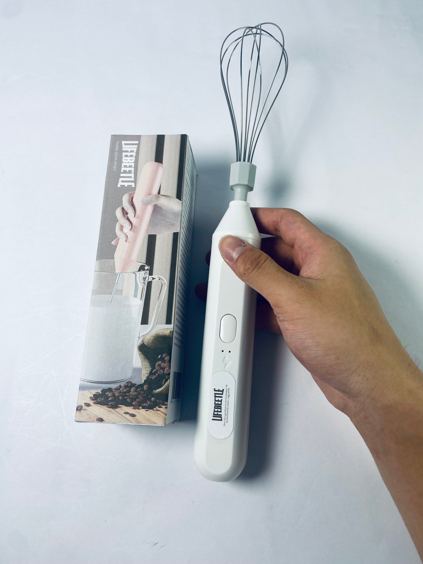 LIFEBEETLE Electric Egg Beater, Cordless Hand Mixer 3 Speeds for Home Baking (White)