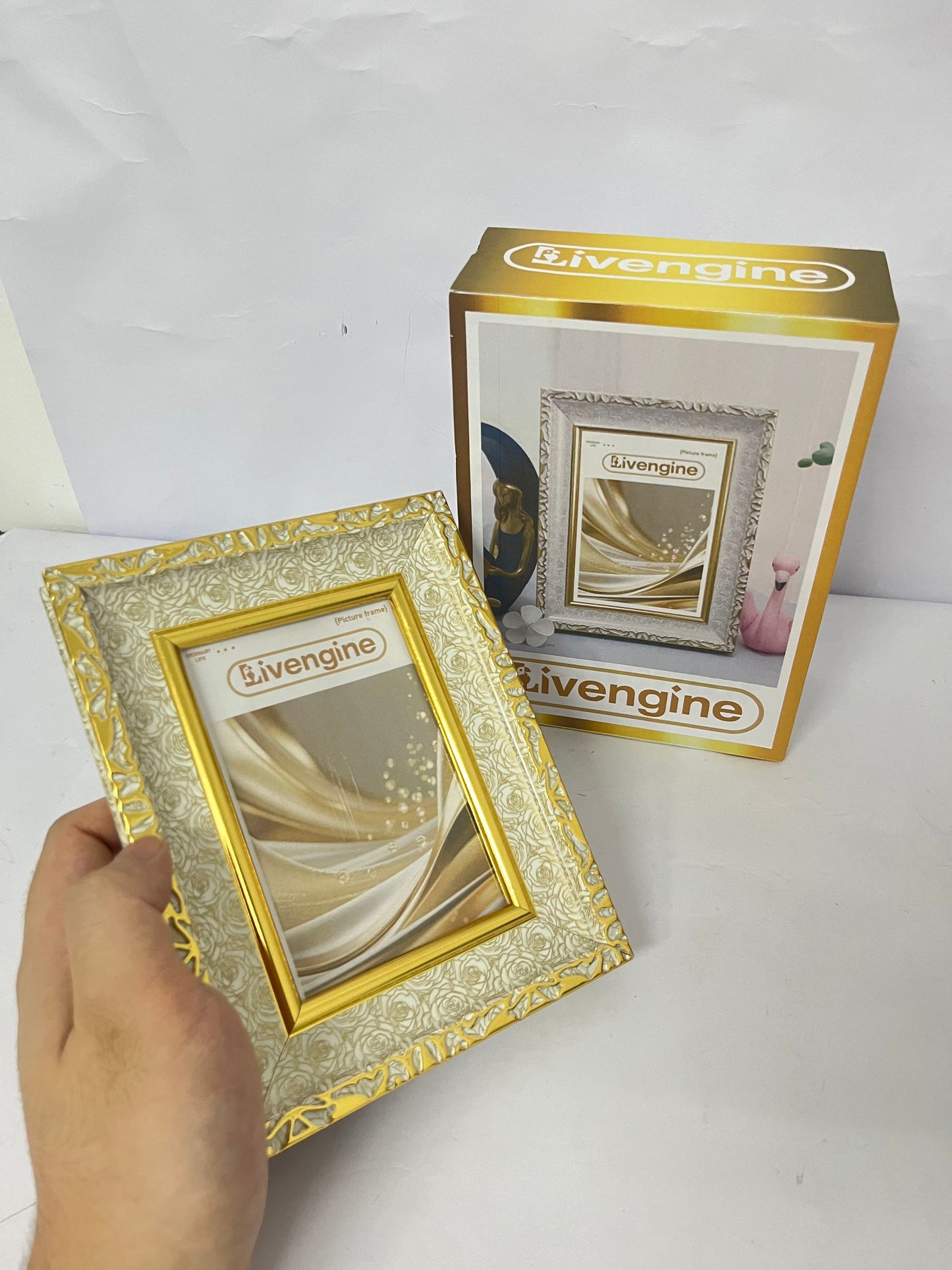 Livengine Picture frames Golden Embossed Photo Frame Luxurious & Retro Capture Beauty An Elegant Choice for Home Decoration and Memory Collection