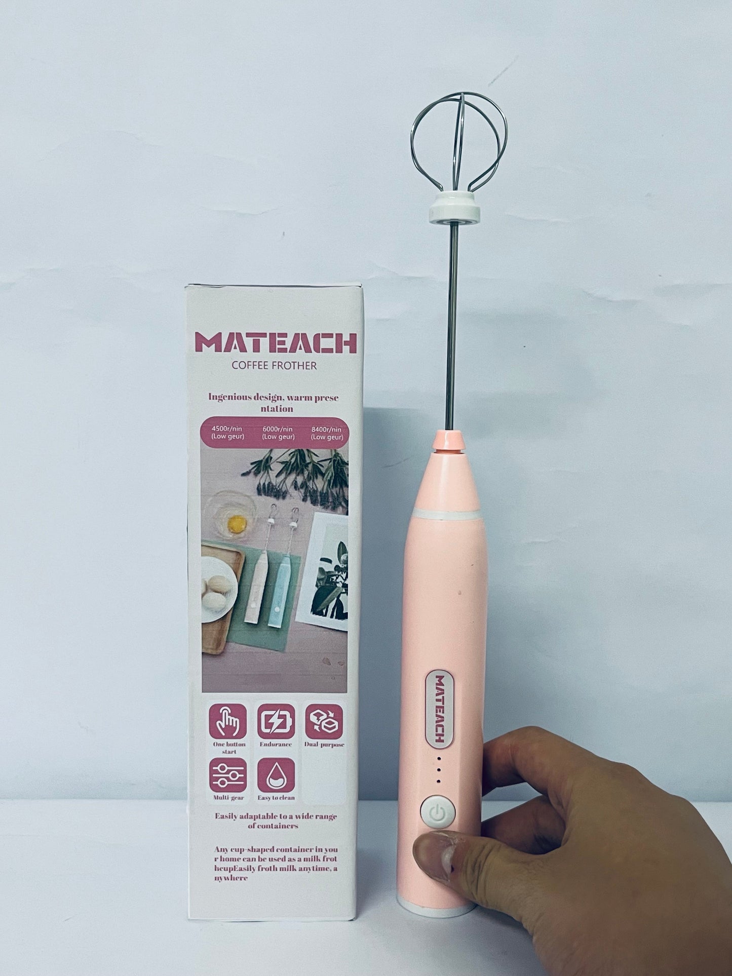 MATEACH Handheld,Cordless Electric Beater Whisk for Egg, Milk, Coffee and Baby Food,Strong Three Speed Adjustable
