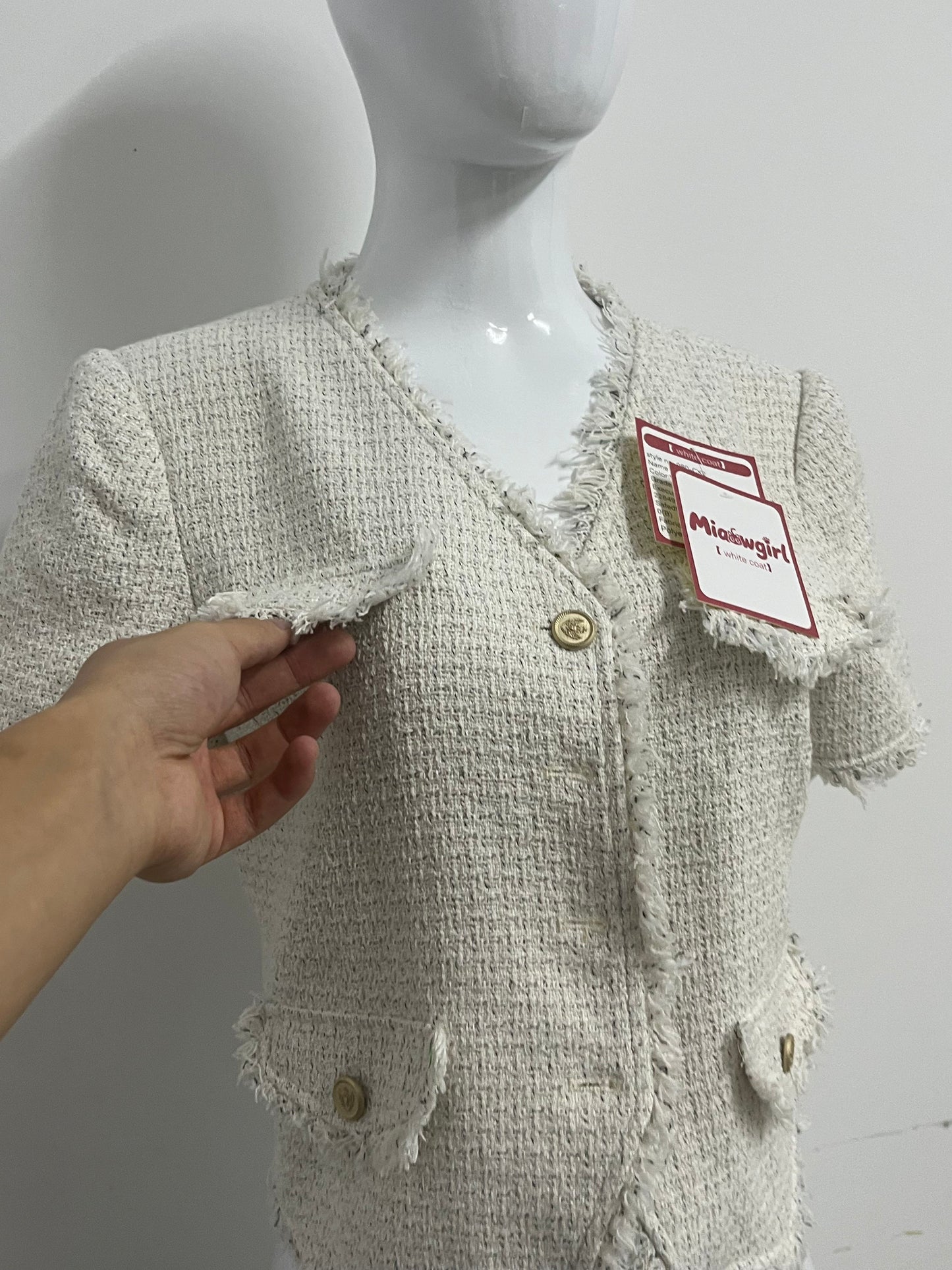 【Miaowgirl Tweed Short-Sleeve Jacket Top】—— Elegant Textured Style for Effortless Sophistication