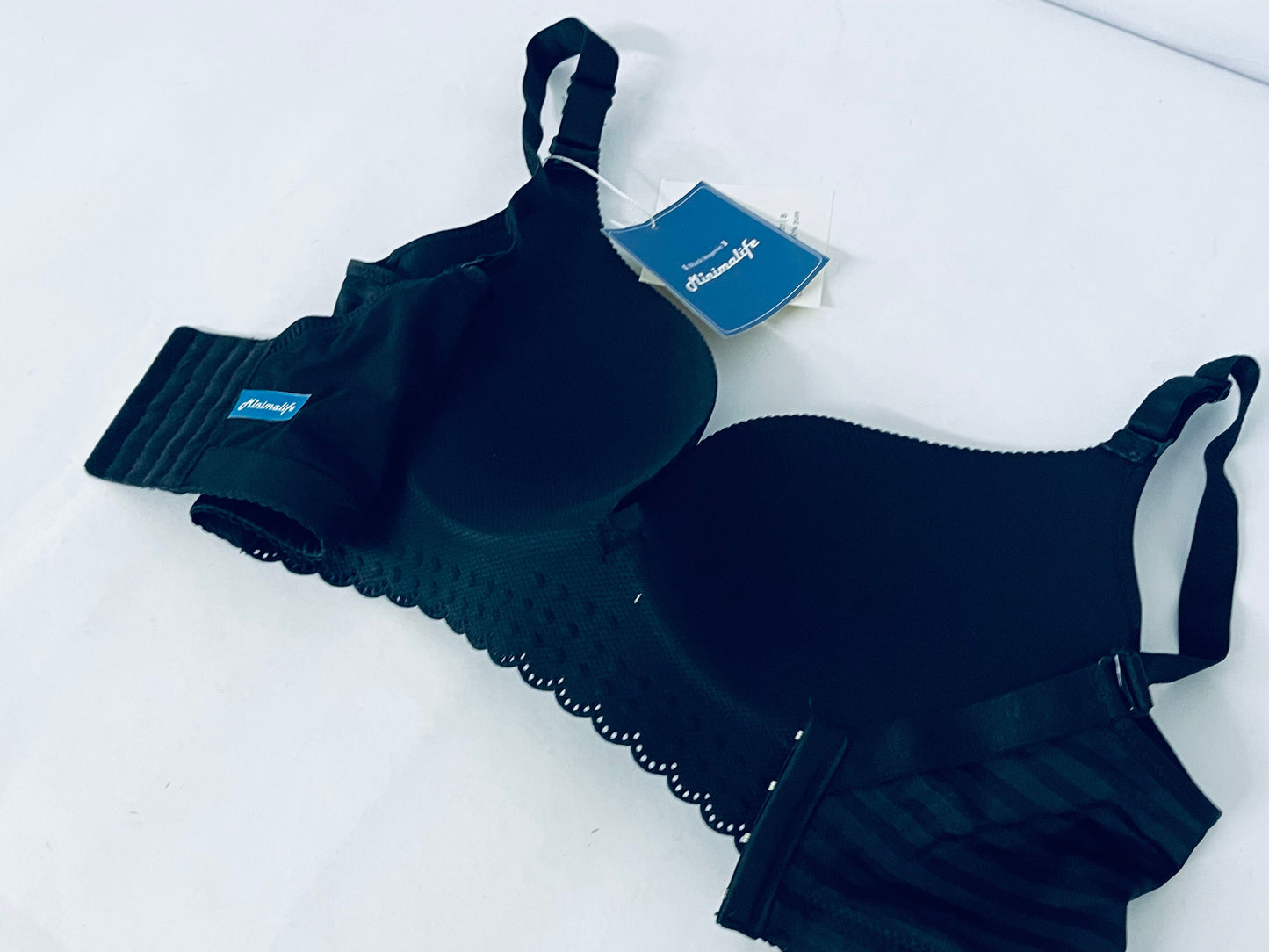 Minimalife Striped Push-Up Bra | Skin-Friendly Lace-Trimmed Adjustable Bra, Comfort & Support for All-Day Wear