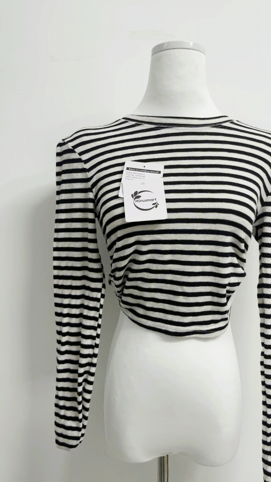 Minusmart Tops as clothing Women's Striped Tie Front Tops Long Sleeve Boat Neck Casual T Shirts