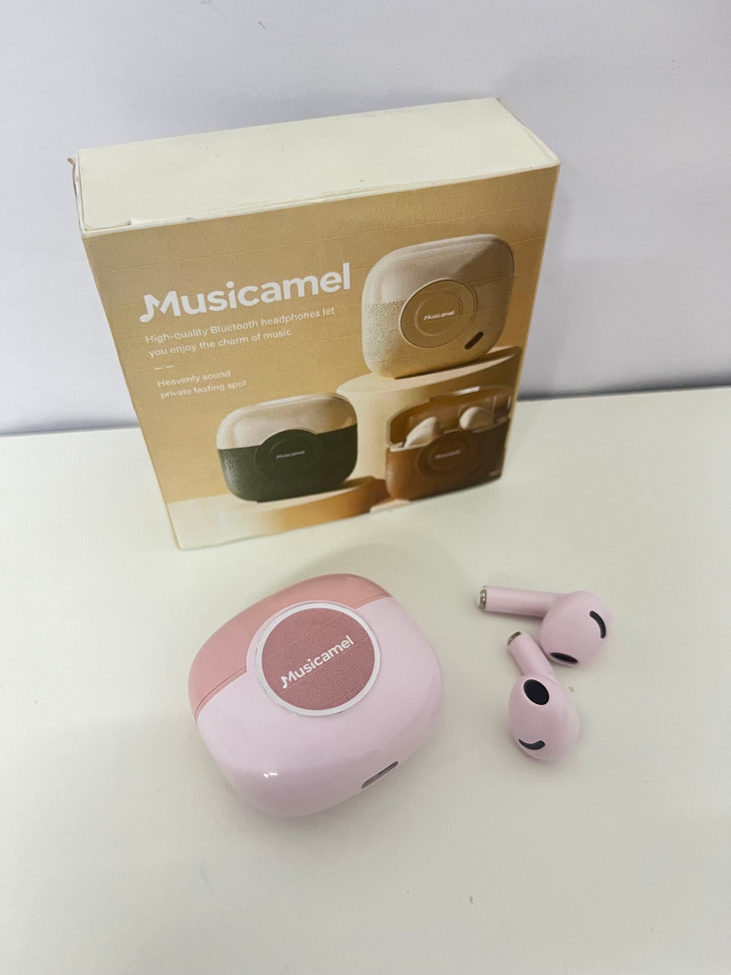 Musicamel Soft Pink True Wireless Bluetooth Headphones Exquisite & Portable Immersive Audio Item