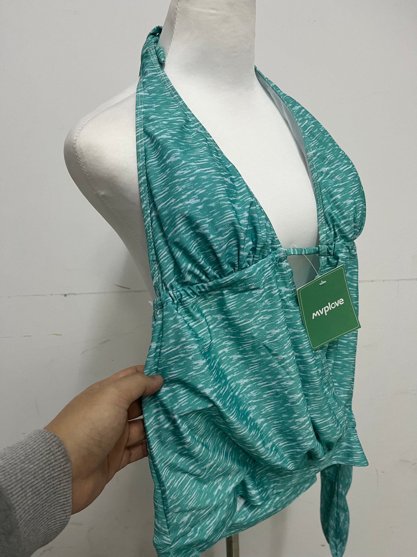【Mvplove Marble Print Halter Swimsuit】—— Stylish & Adjustable Beachwear