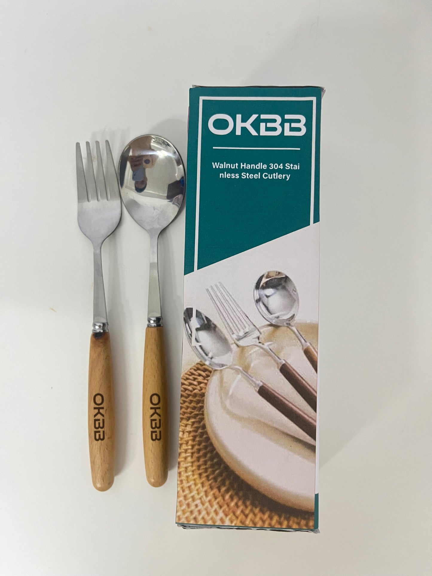 OKBB Flatware Set - Rustic Walnut & Stainless Steel for Chic Dining