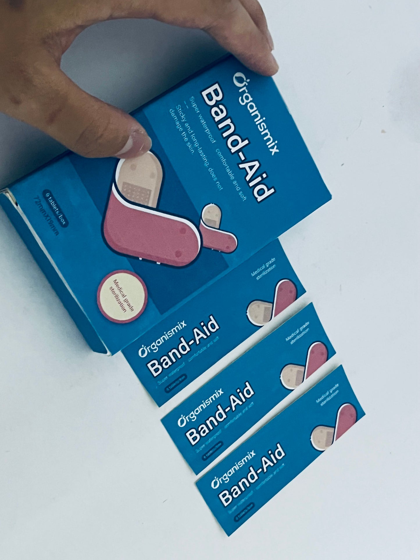 Organismix Medical Grade Sterilized Band-Aids | Super Waterproof, Comfortable & Soft, Long-Lasting Adhesion (No Skin Damage) | Home Wound Care (6 Pads/Box, 72mm×19mm)