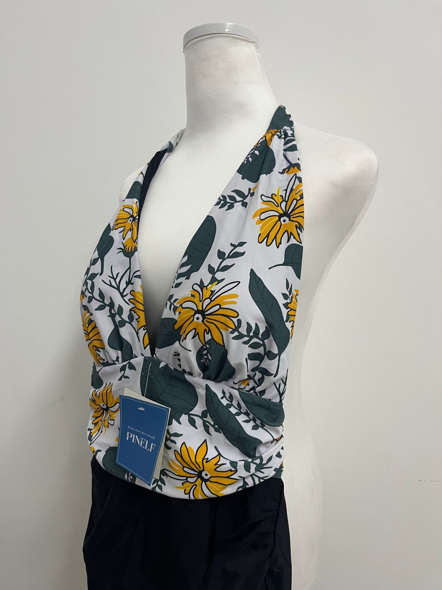 PINELF Floral Halter One-Piece Swimsuit,A stylish must-have for summer beaches and pools