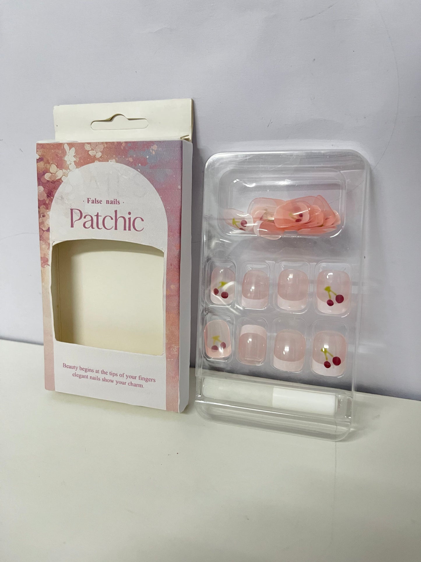 Patchic Cherry Pink Sheer False Nails Self-Adhesive A Sweet & Vibrant Item for Daily Manicure