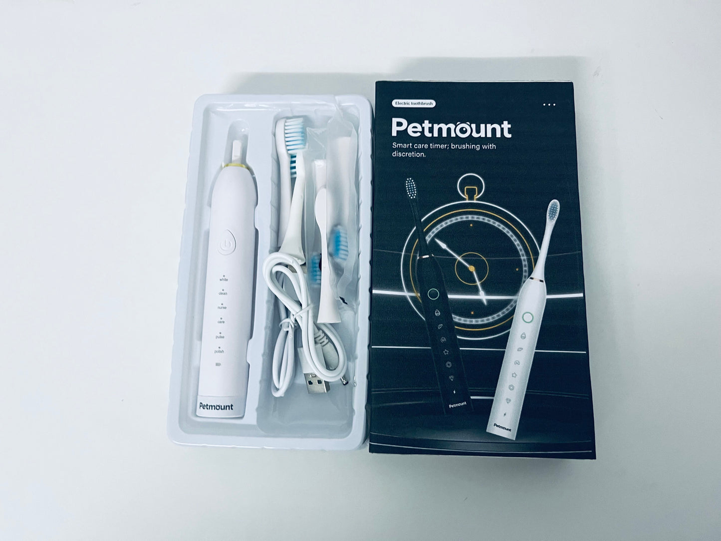Petmount Travel-Friendly Electric Toothbrush - USB-C Charged, IPX7 Waterproof (3 Heads Included)