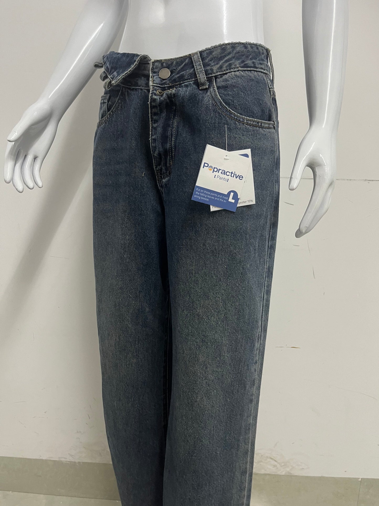 【Popractive Asymmetric Waist Wide-Leg Jeans】—— Retro Style with Modern Edge