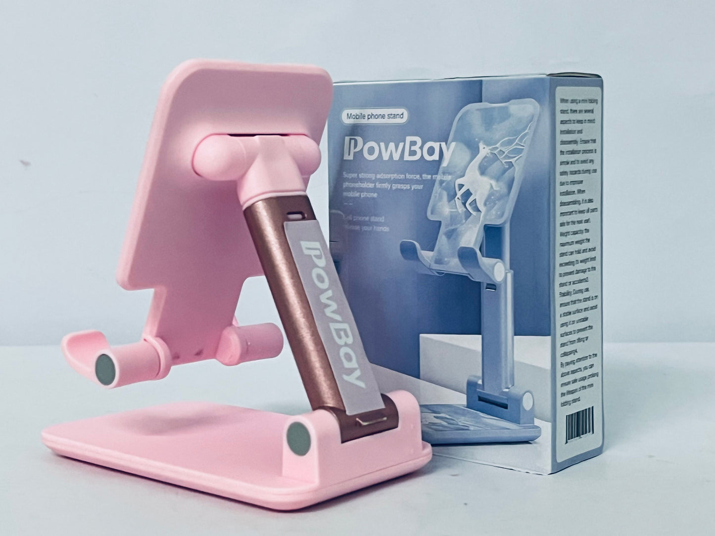 PowBay Cell Phone Stand, Adjustable Angle Height Phone Stand for Desk, Foldable Portable Phone Holder for iPhone 14/13/12/Smartphones