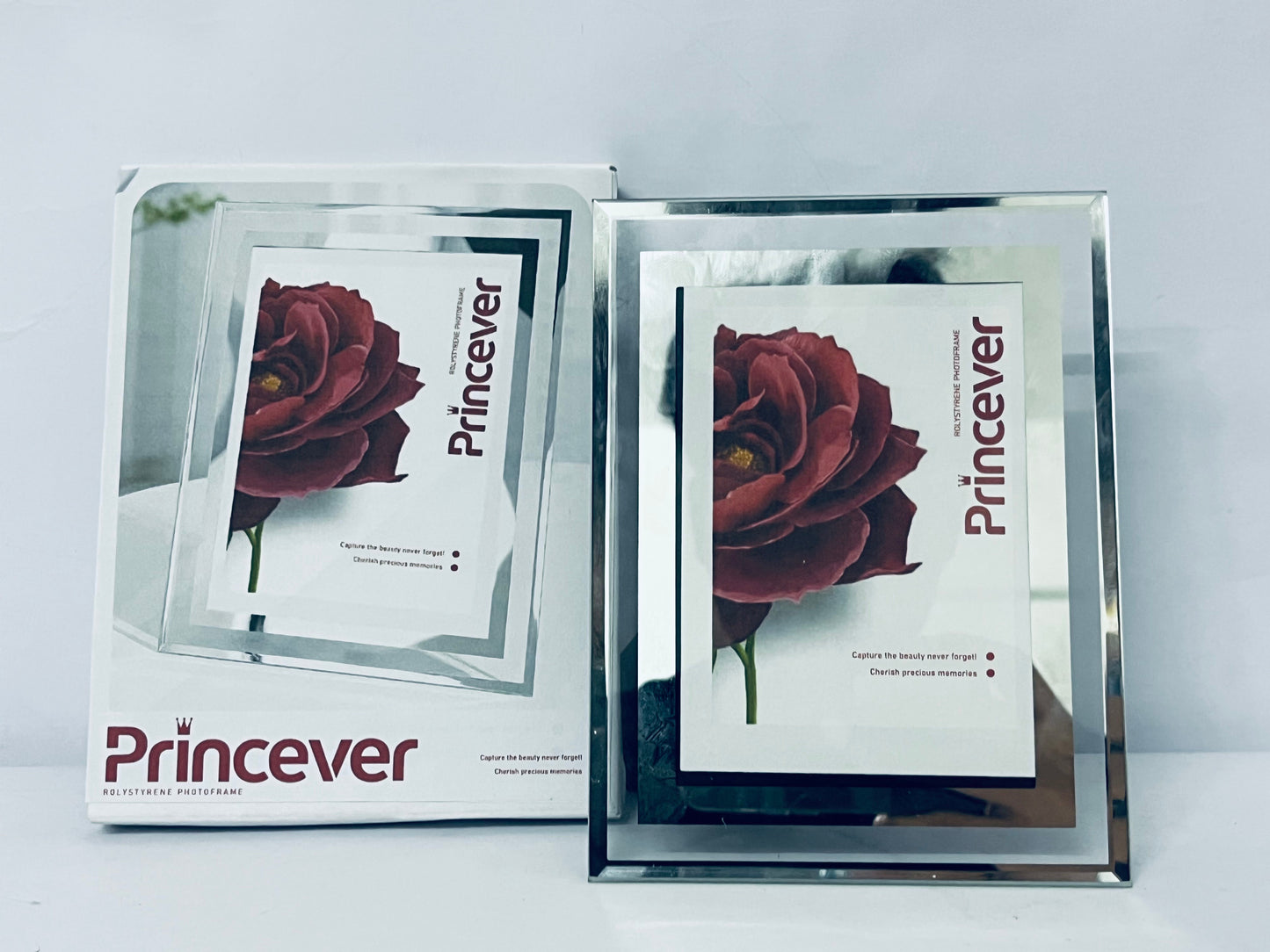 Princever Glass Photo Frame for Tabletop/Desktop Display, Horizontal/Vertical Orientation, Silver Finish